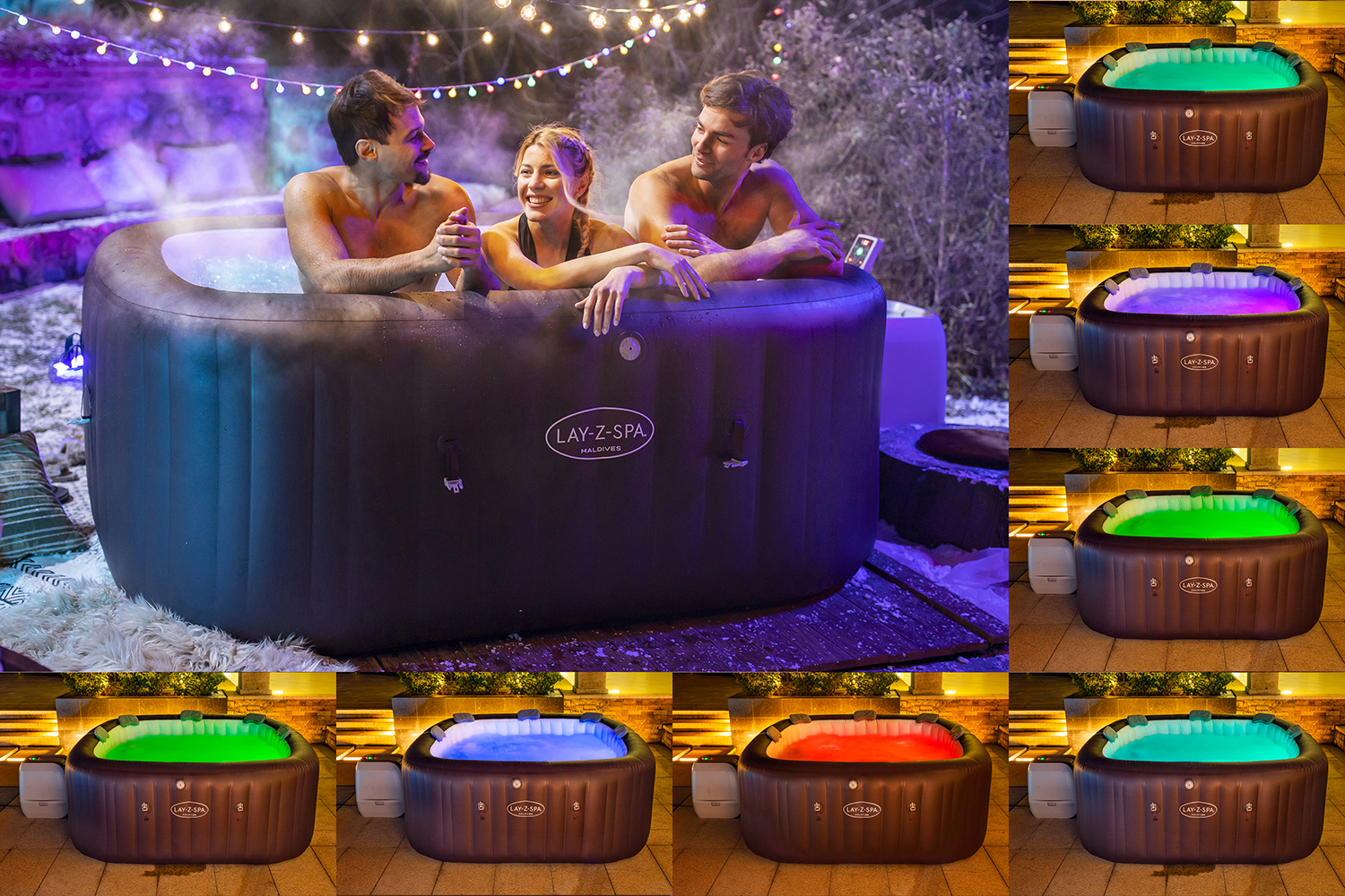 LAY-Z-SPA® Energiespar-Whirlpool Maldives HydroJet Pro™ mit App-Steuerung, für 7 Personen 201 x 201 x 80 cm, Mahagoni