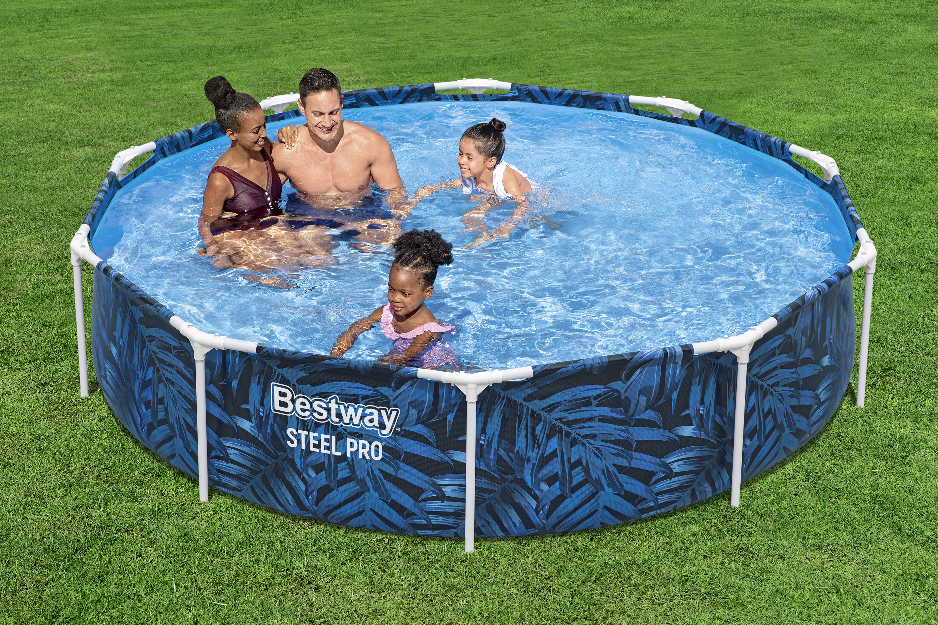 Steel Pro® Frame Pool ohne Pumpe Ø 305 x 66 cm, tropisches Blatt-Design, rund