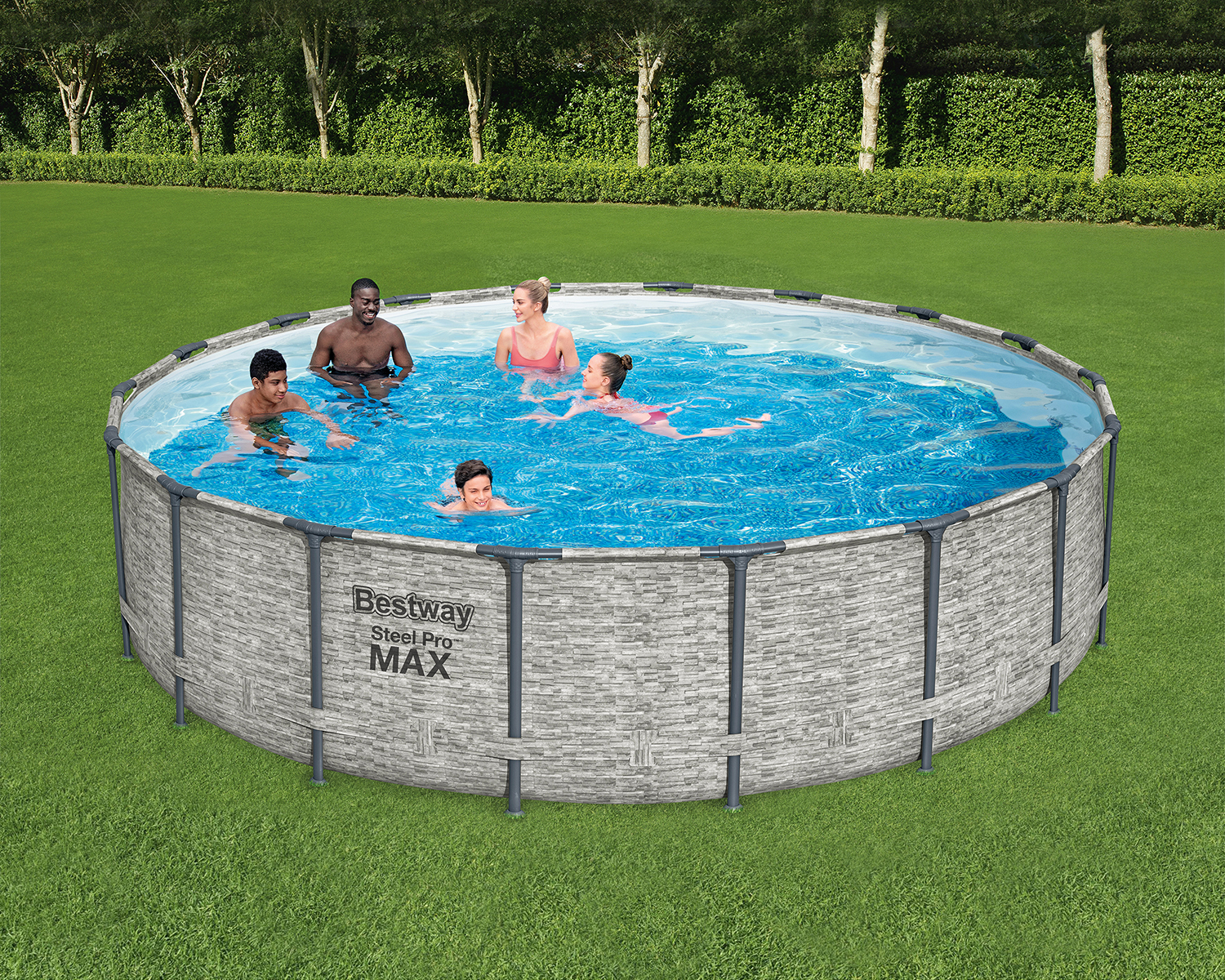 Steel Pro MAX™ Solo Pool ohne Zubehör Ø 549 x 122 cm, Steinwand-Optik (Cremegrau), rund