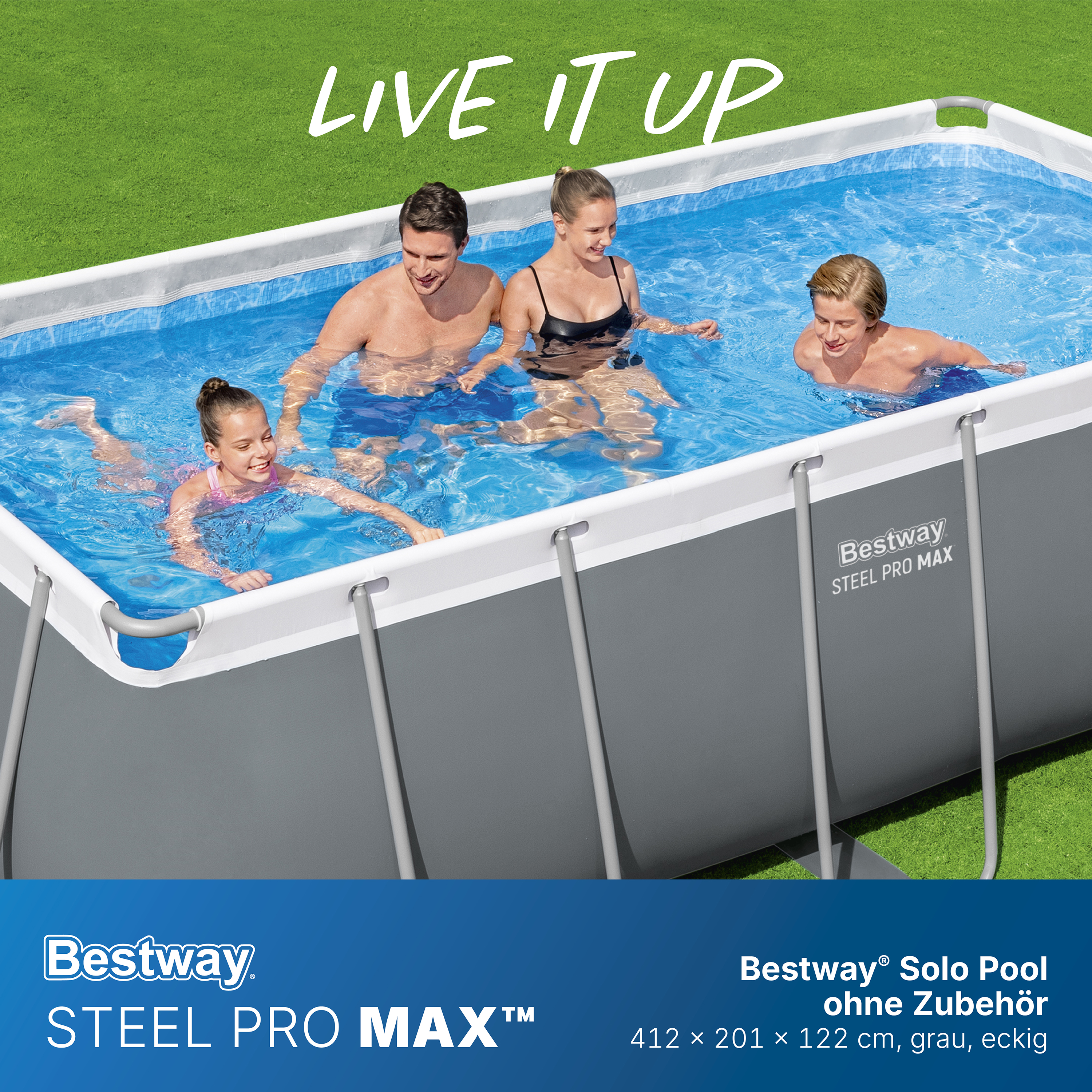 Steel Pro MAX™ Solo Pool ohne Zubehör 412 x 201 x 122 cm, grau, eckig