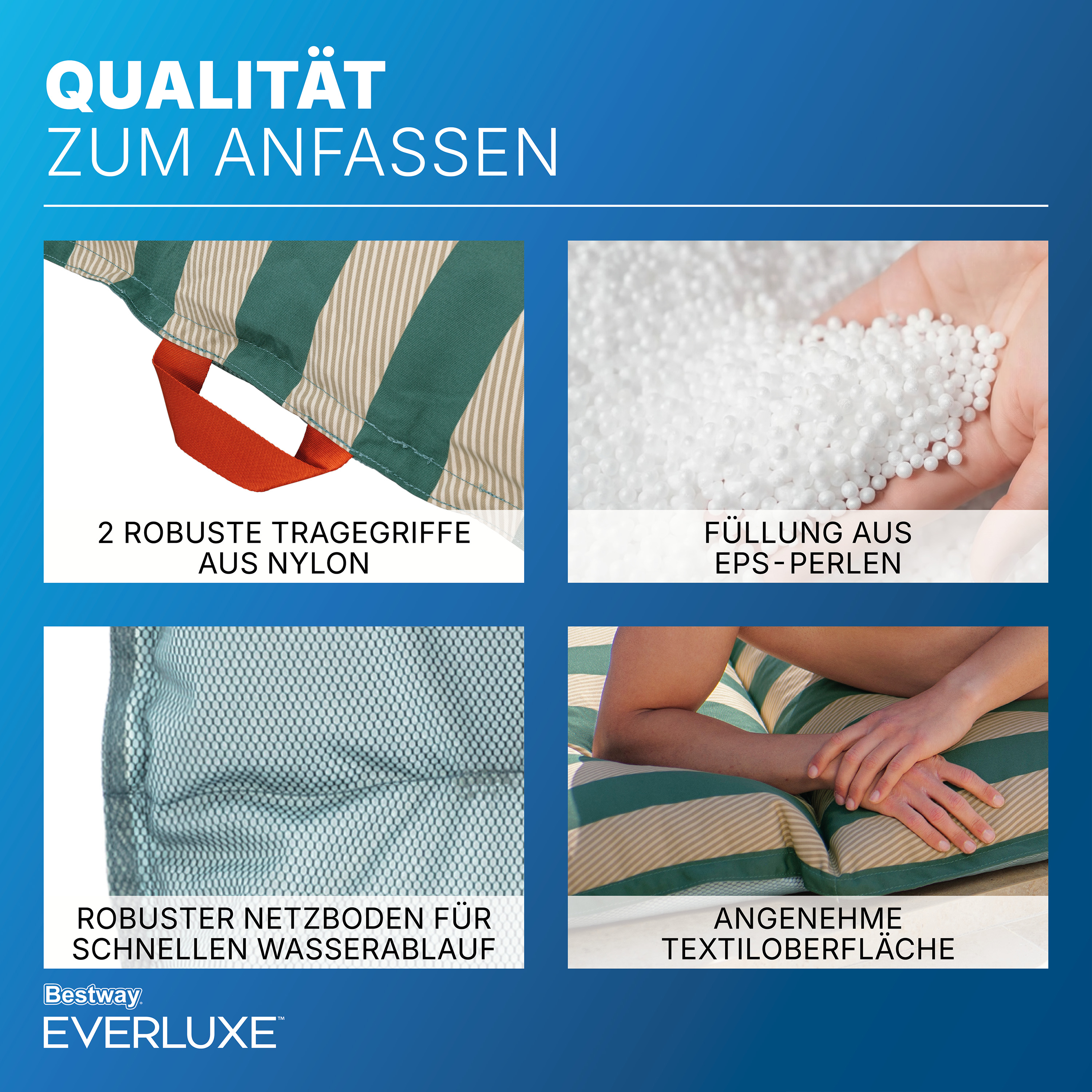 Everluxe™ Poolliege mit Textiloberfläche und EPS-Perlen-Füllung, 183 x 90 x 20 cm