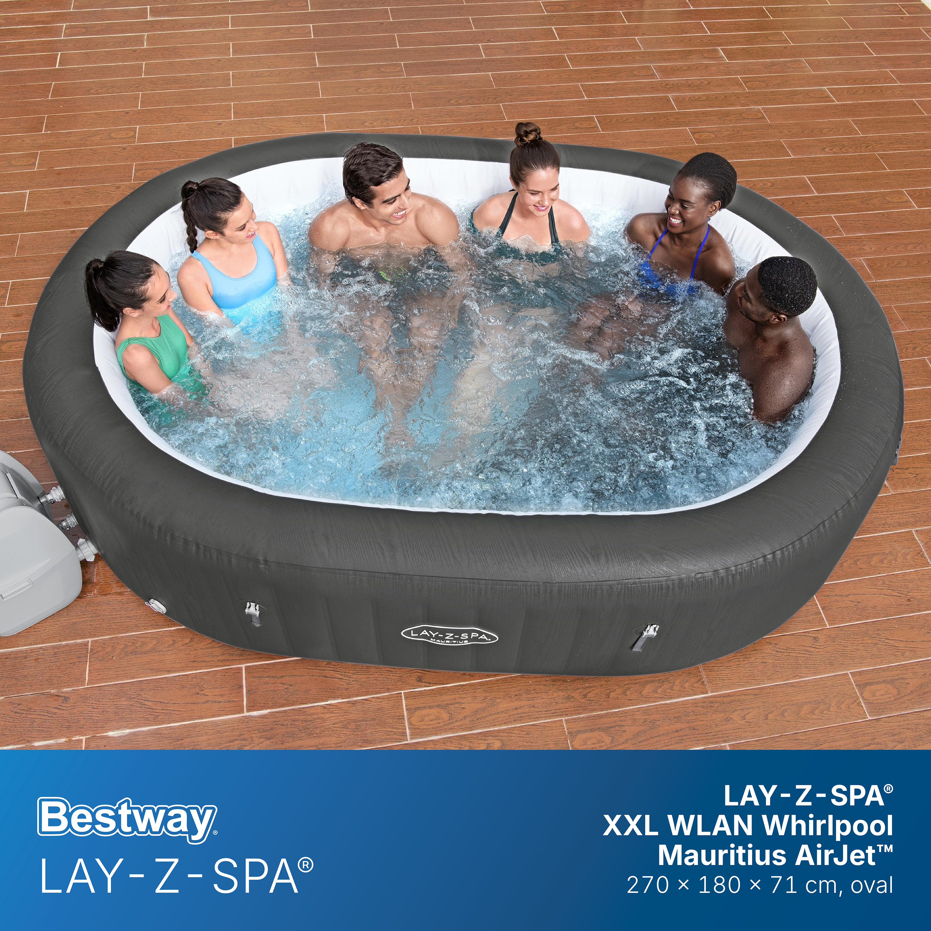 LAY-Z-SPA® XXL WLAN Whirlpool Mauritius AirJet™ 270 x 180 x 71 cm, oval