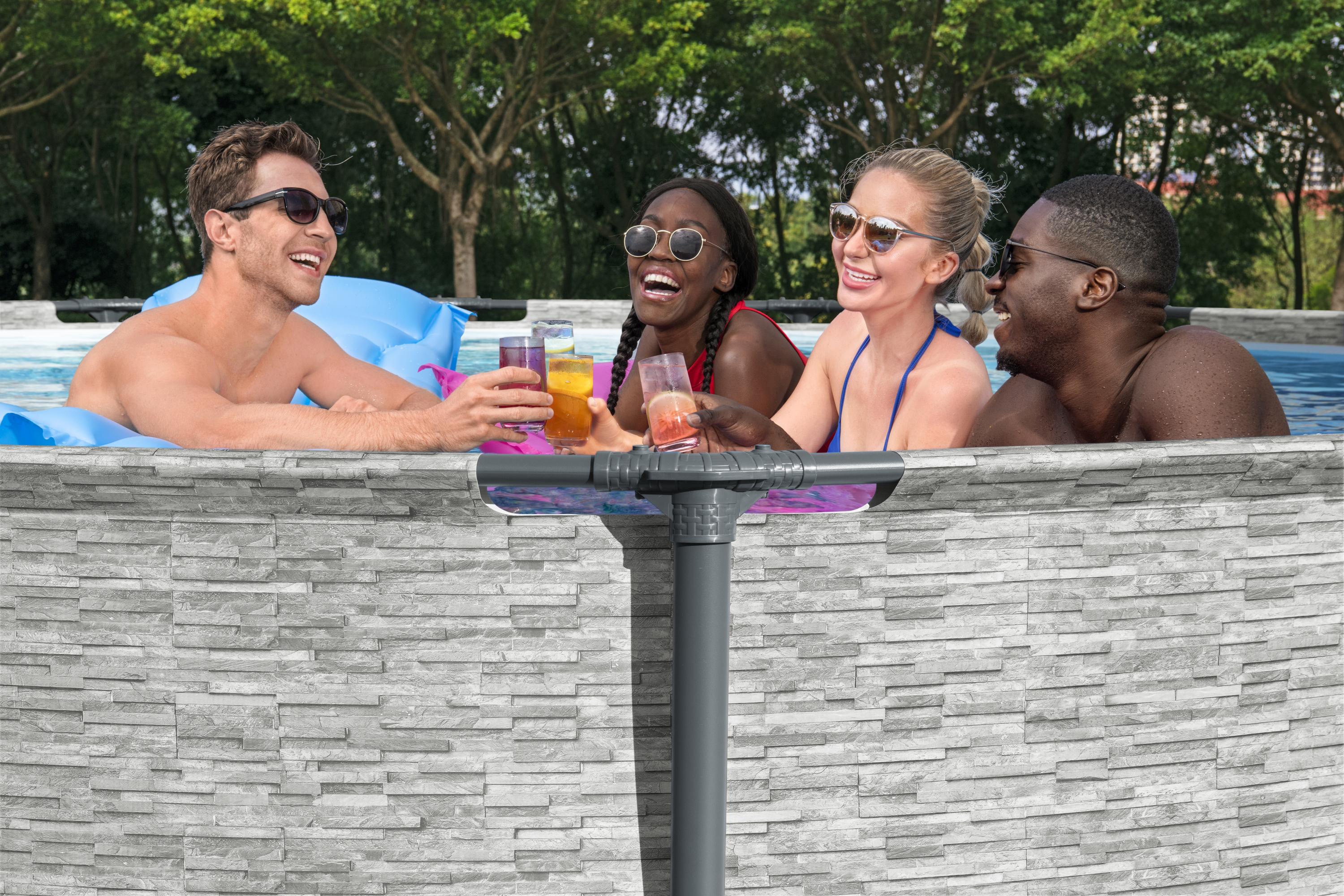 Steel Pro MAX™ Solo Pool ohne Zubehör Ø 488 x 122 cm, Steinwand-Optik (Cremegrau), rund