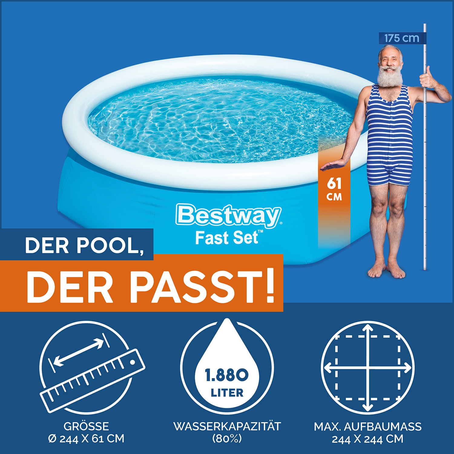 Fast Set™ Aufstellpool-Set mit Filterpumpe Ø 244 x 61 cm, blau, rund