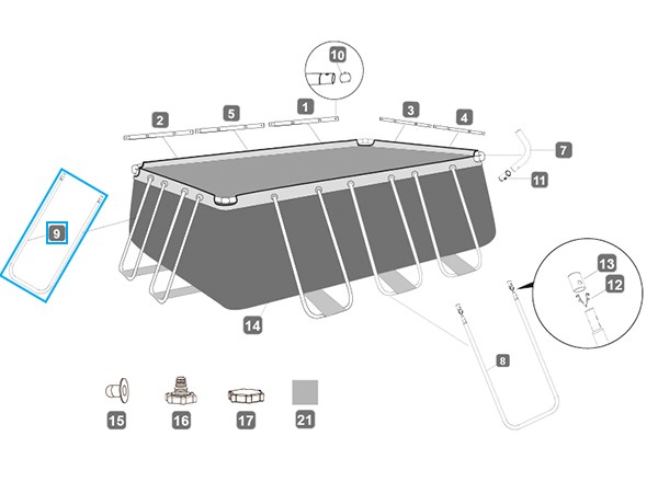 Bestway® Spare Part U-Shaped beam B (grey) for Power Steel™ frame pools 412 x 201 x 122 cm, angular