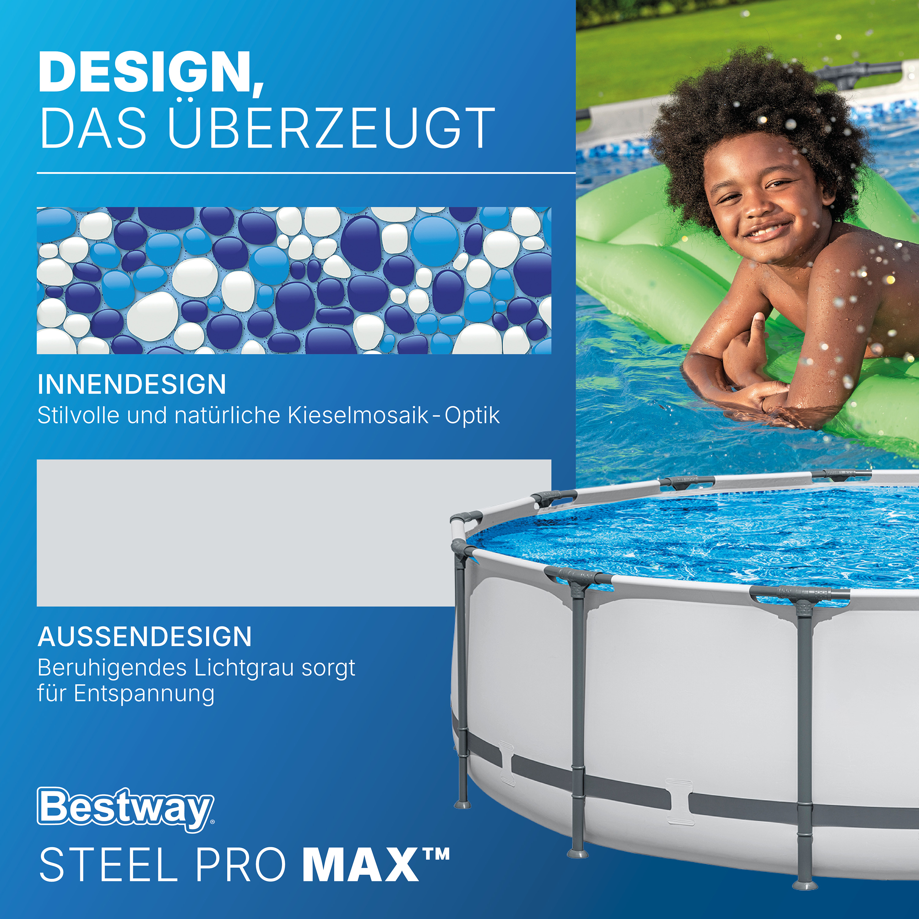 Steel Pro MAX™ Frame Pool Komplett Set mit Filterpumpe Ø 427 x 107 cm, lichtgrau, rund