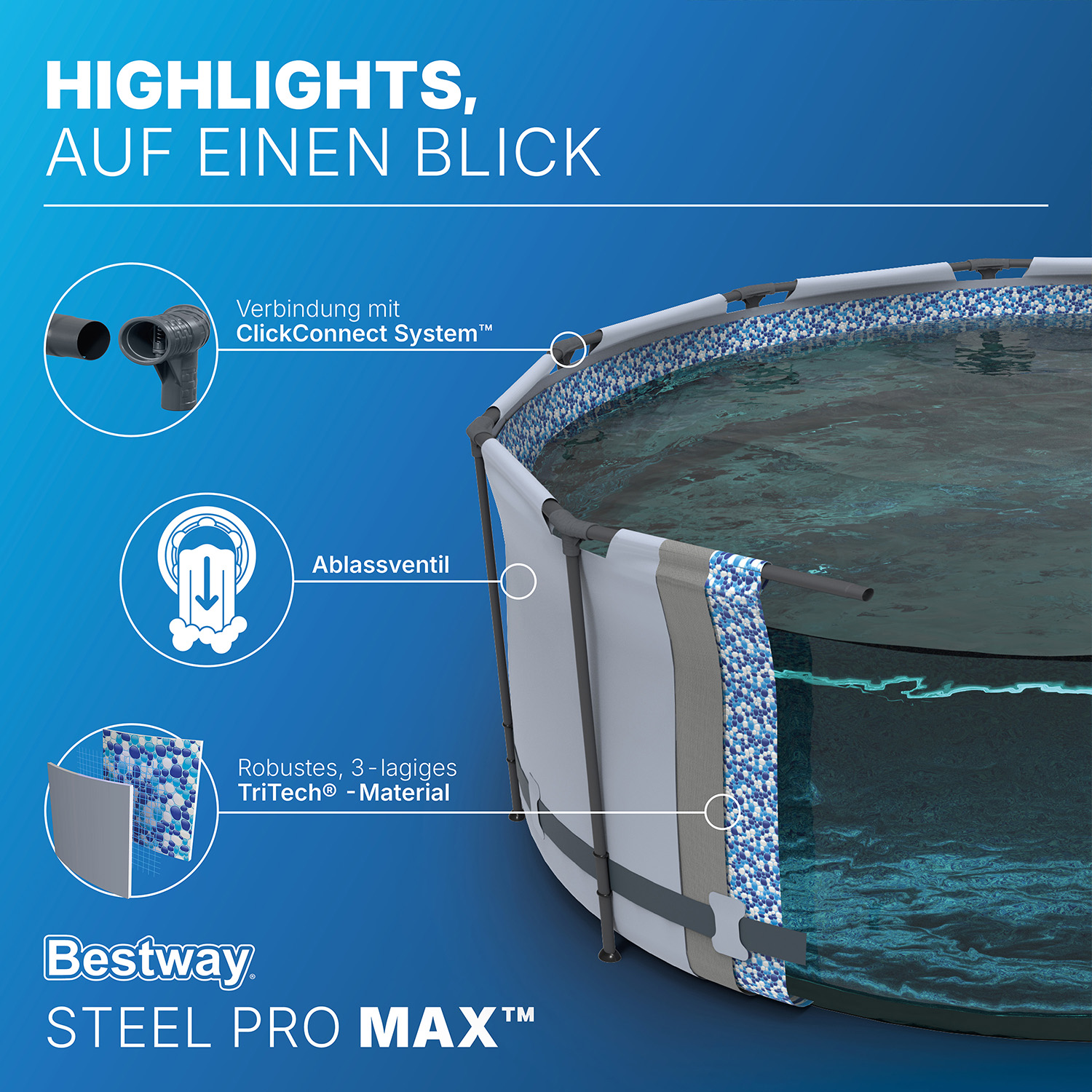 Steel Pro MAX™ Solo Pool ohne Zubehör Ø 488 x 122 cm, lichtgrau, rund