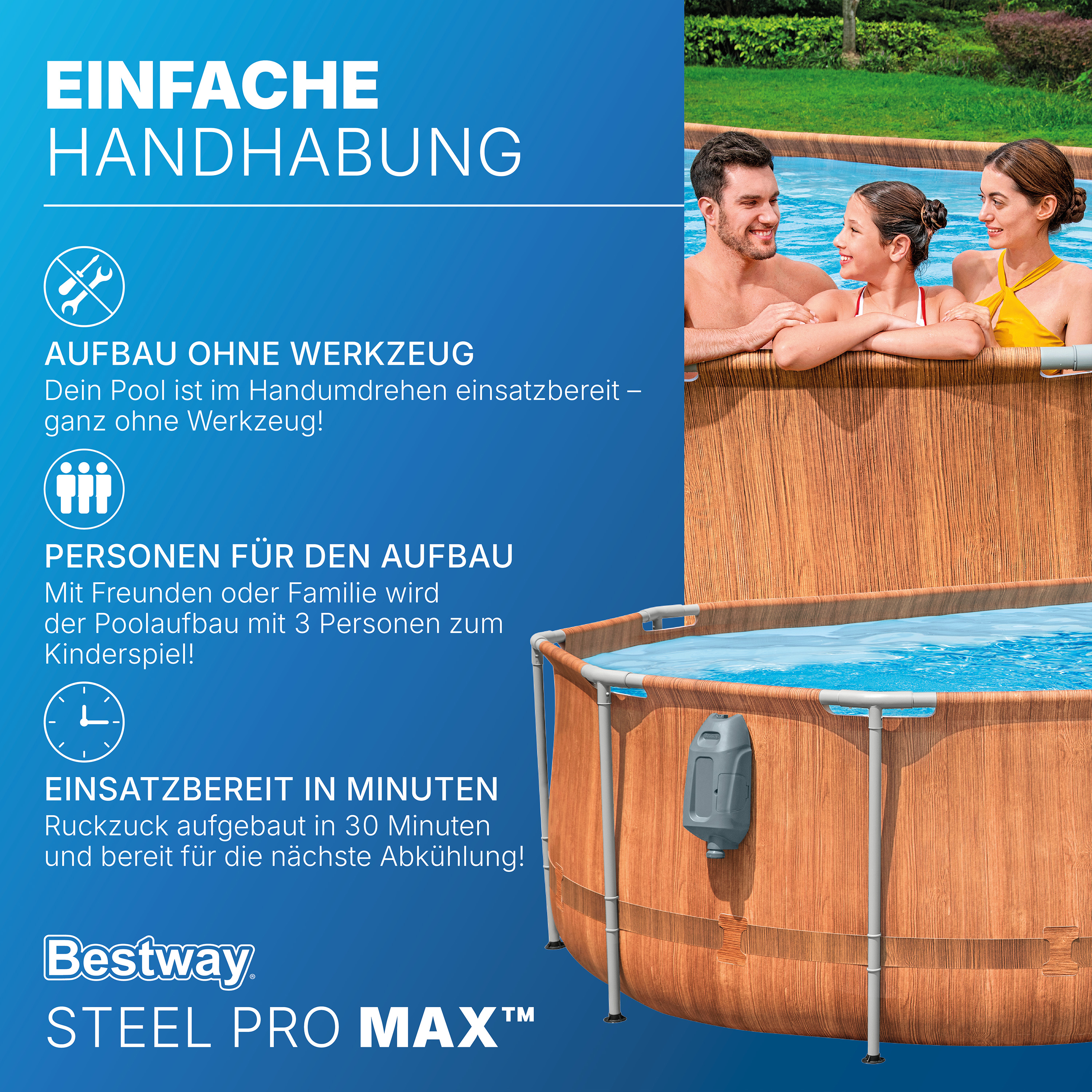 Steel Pro MAX™ Comfort Jet Series™ Frame Pool Set mit Filterpumpe 610 x 366 x 122 cm, Holz-Optik (Pinie), oval