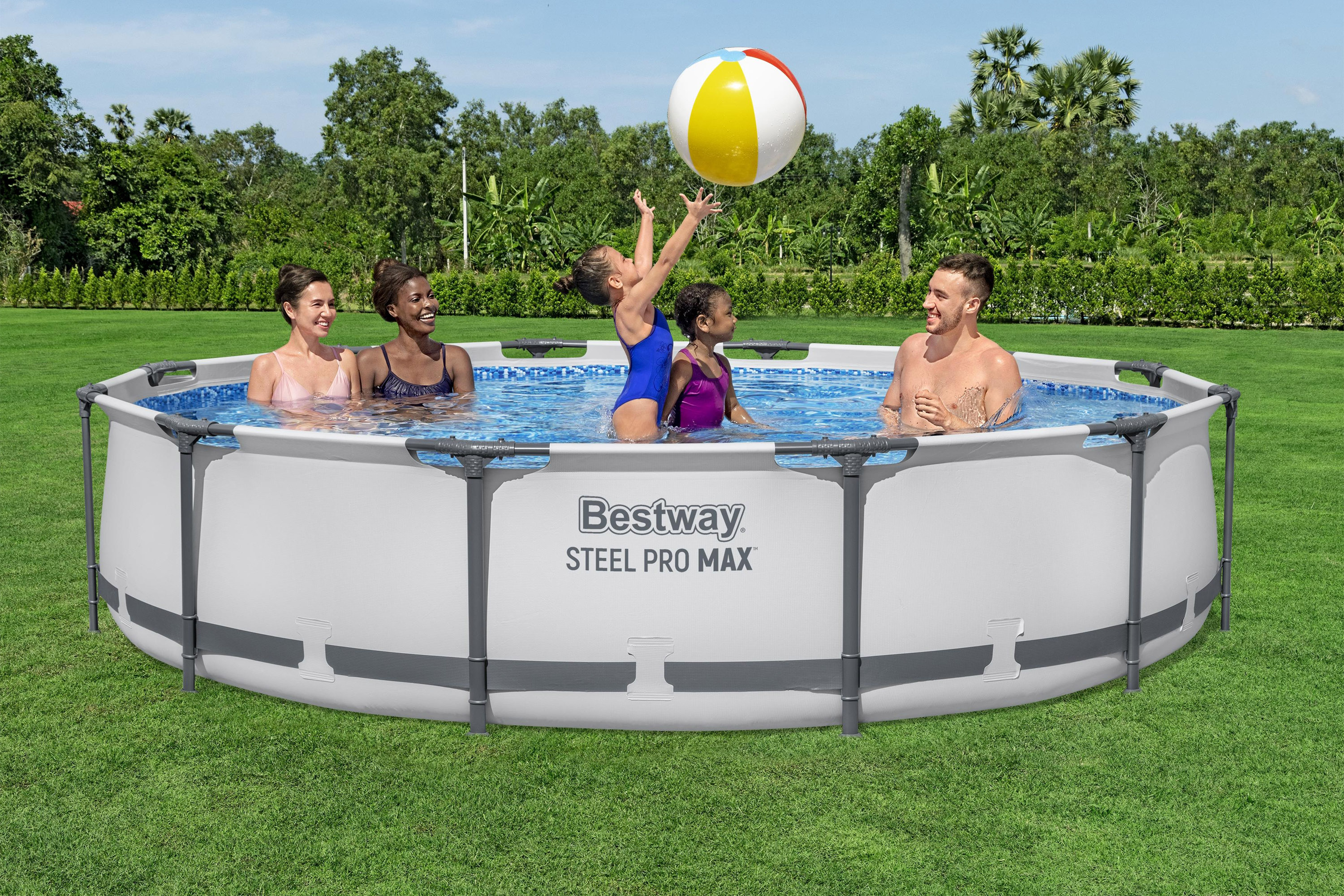 Steel Pro MAX™ Frame Pool Komplett Set mit Filterpumpe Ø 366 x 122 cm, lichtgrau, rund