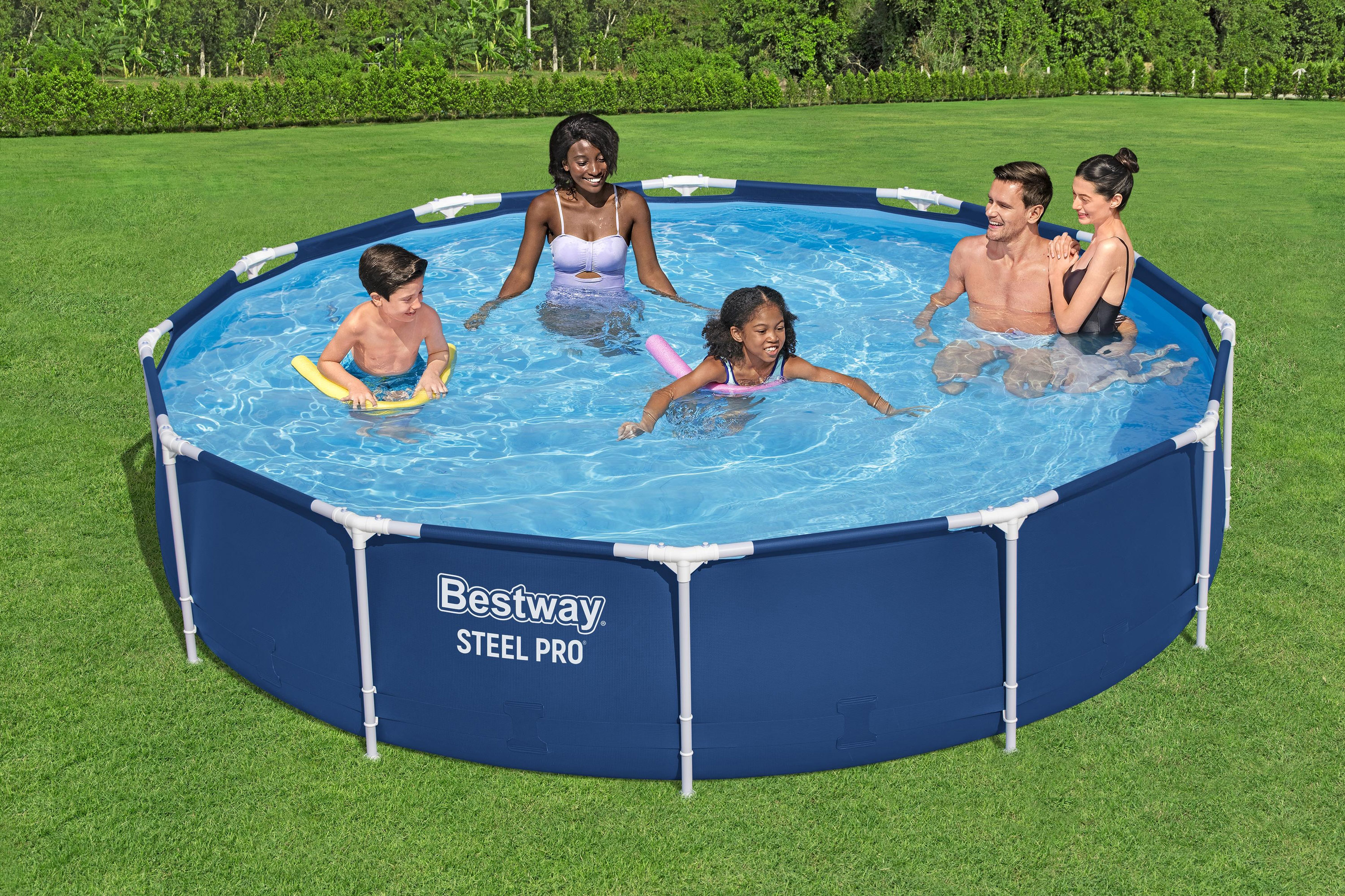 Steel Pro® Frame Pool Set mit Filterpumpe Ø 366 x 76 cm, dunkelblau, rund