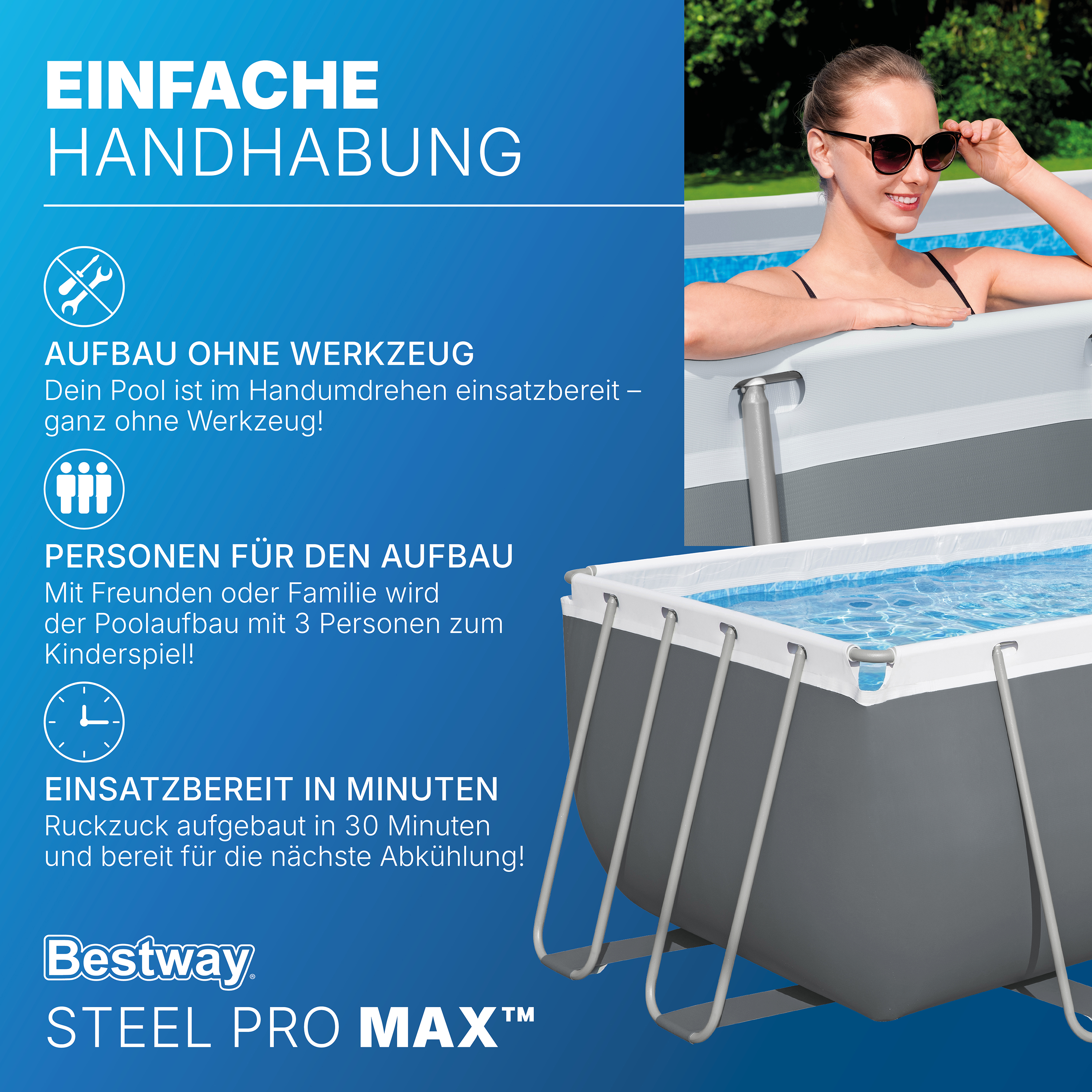Steel Pro MAX™ Solo Pool ohne Zubehör 412 x 201 x 122 cm, grau, eckig