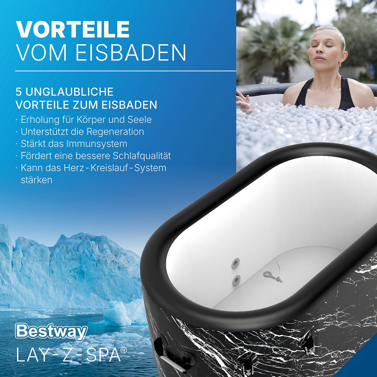 LAY-Z-SPA® FortiFiber™ Eisbad Glacial Dip™ mit Filterpumpe 152 x 92 x 71 cm
