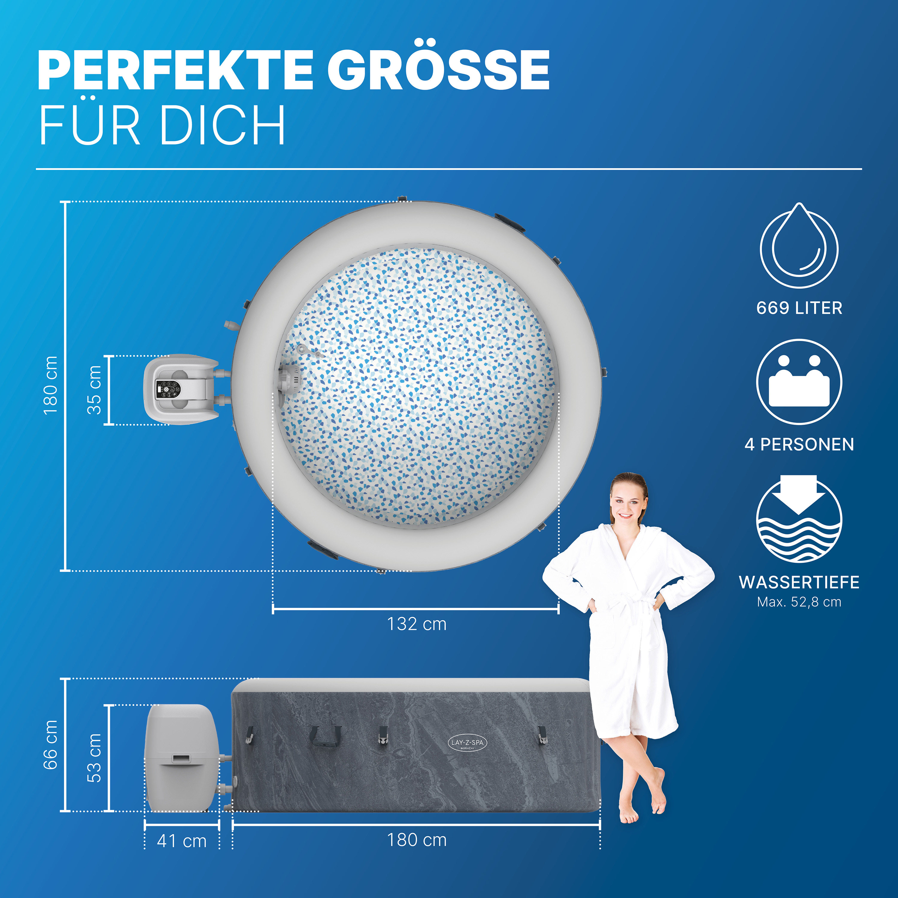 LAY-Z-SPA® WLAN-Whirlpool Boracay AirJet™ Ø 180 x 66 cm, rund
