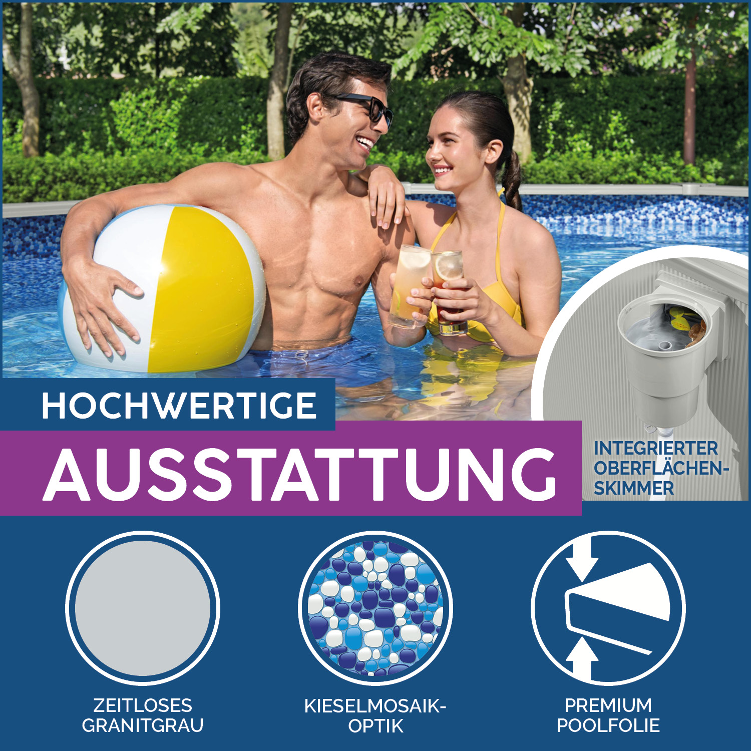 Hydrium™ Stahlwandpool Komplett-Set mit Sandfilteranlage Ø 457 x 122 cm, granitgrau, rund