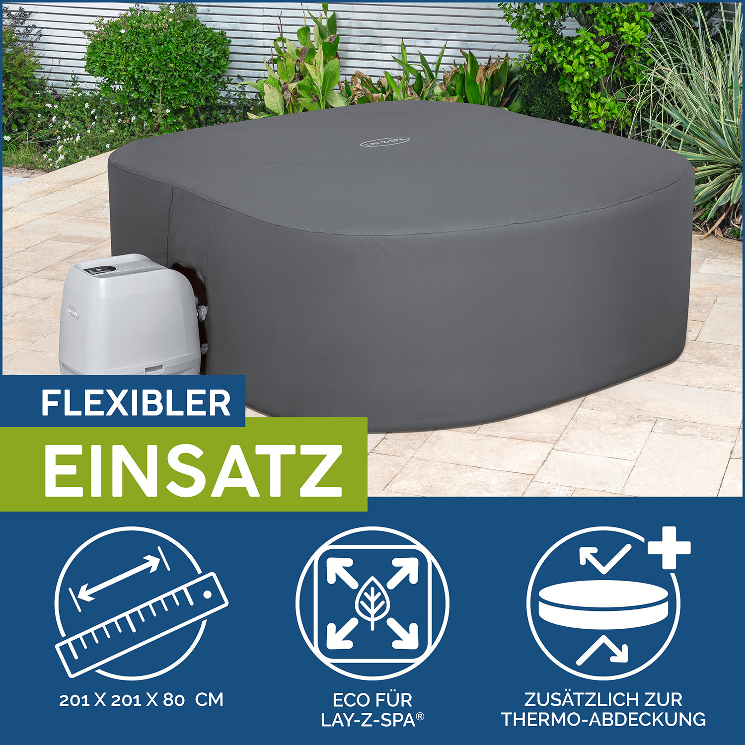 LAY-Z-SPA® Xtras EnergySense™ Plus Thermo-Komplettabdeckung 201 x 201 x 80 cm, eckig