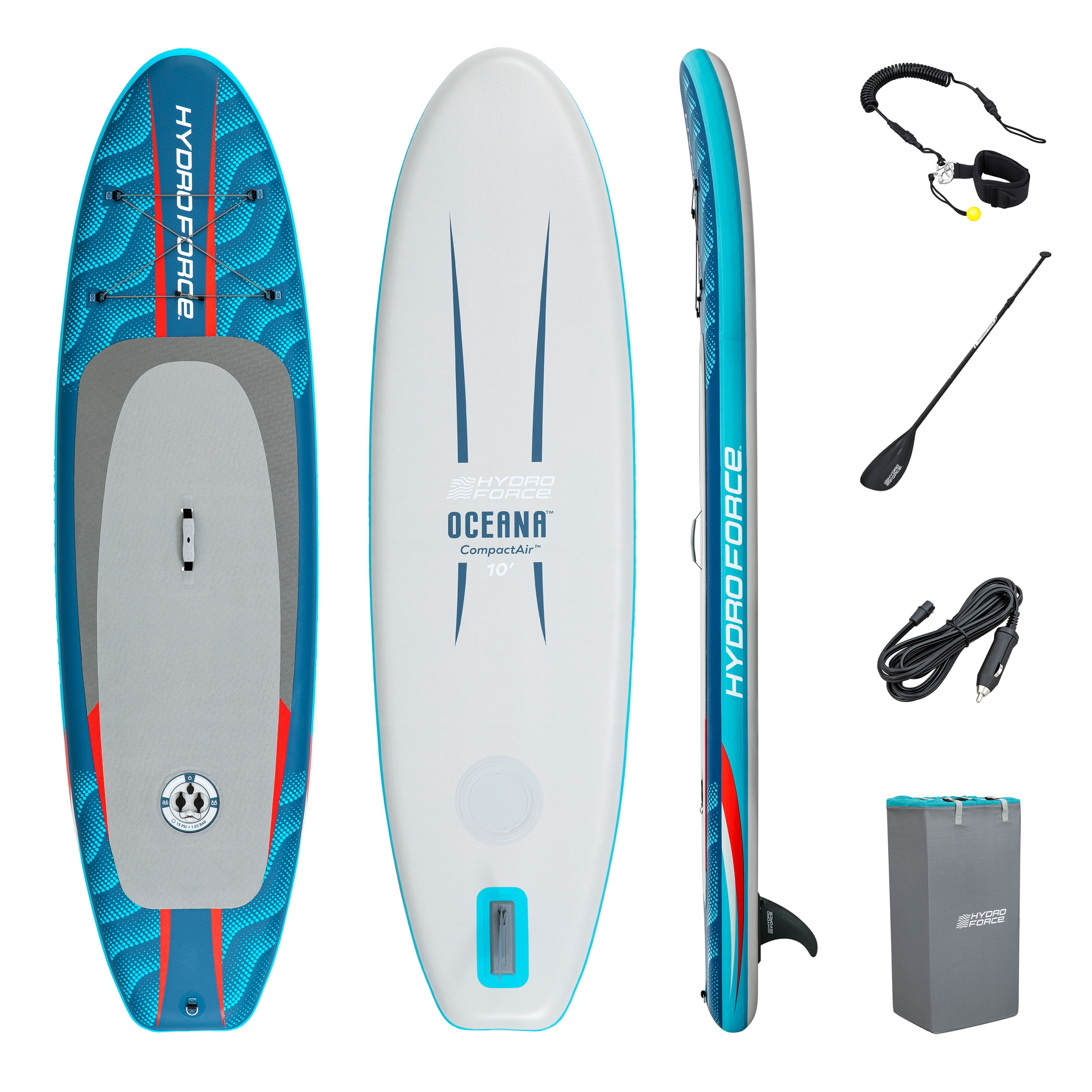 Hydro Force® SUP Allround Board-Set Oceana™ Compactair™ mit integrierter Elektropumpe 305 x 84 x 15 cm