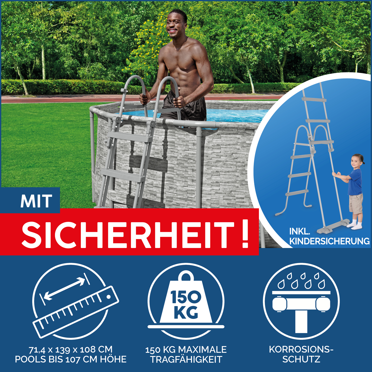 Power Steel™ Swim Vista Series™ Frame Pool Komplett-Set mit Sandfilteranlage 488 x 305 x 107 cm , Steinwand-Optik (Cremegrau), oval
