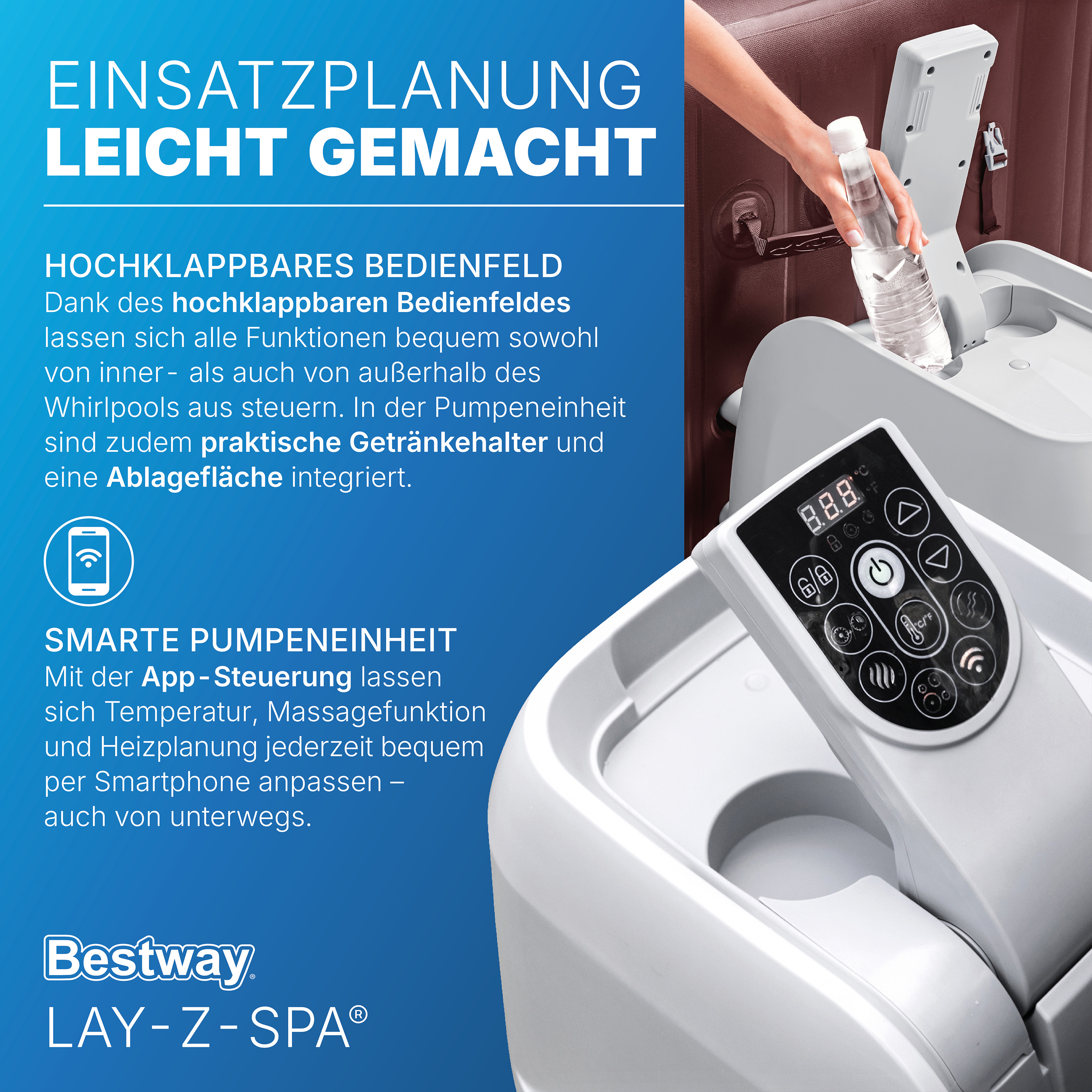 LAY-Z-SPA® WLAN-Whirlpool Maldives HydroJet Pro™ mit App-Steuerung, für 7 Personen 201 x 201 x 80 cm, Mahagoni