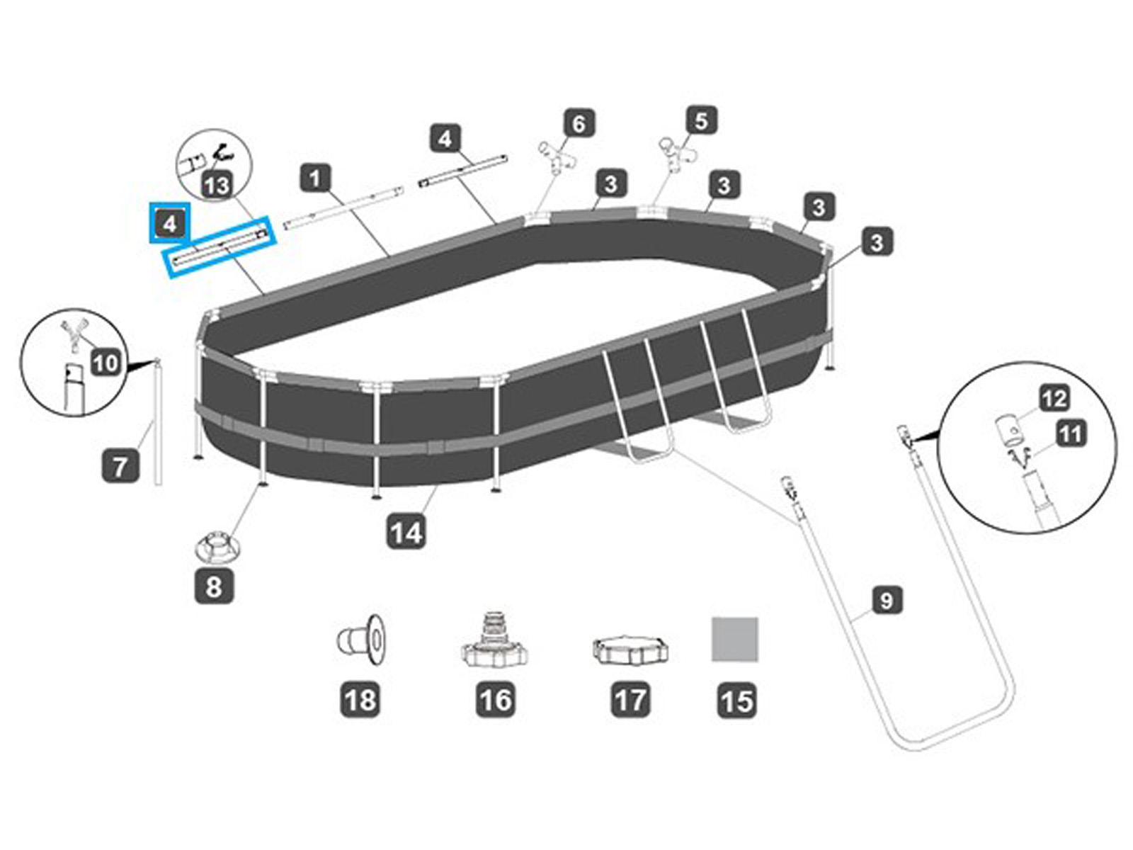 Bestway® Spare Part Top rail D (grey) for Power Steel™ frame pool 427 x 250 x 100 cm, oval
