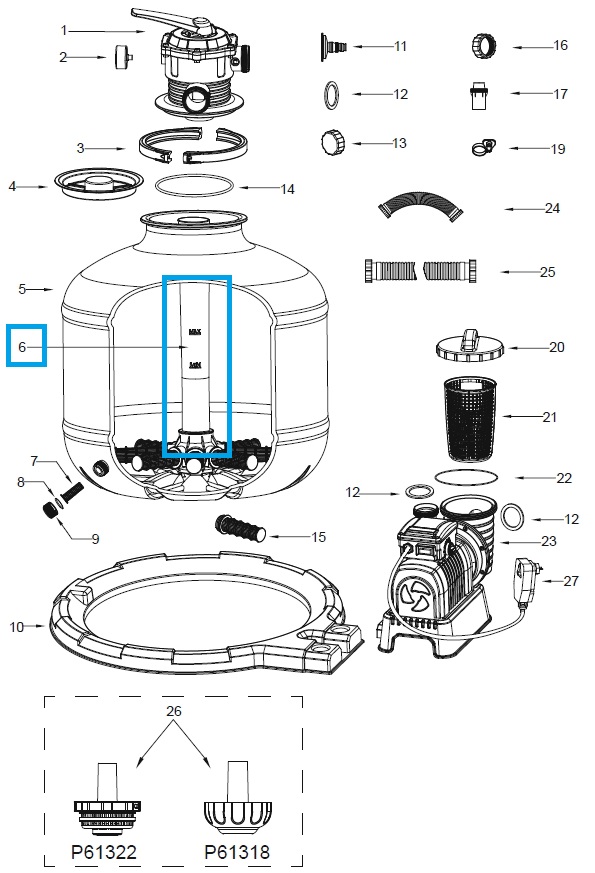 Bestway® Spare Part Center pipe hub for Flowclear™ sand filter unit  (58486)