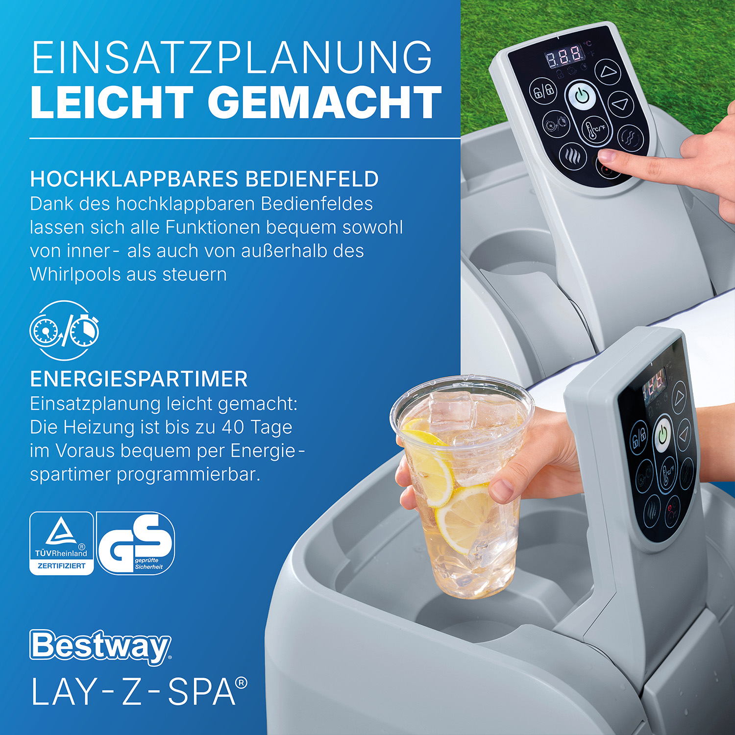 LAY-Z-SPA® Energiespar Whirlpool Miami AirJet™ für 4 Personen Ø 180 x 66 cm, Dunkelblau