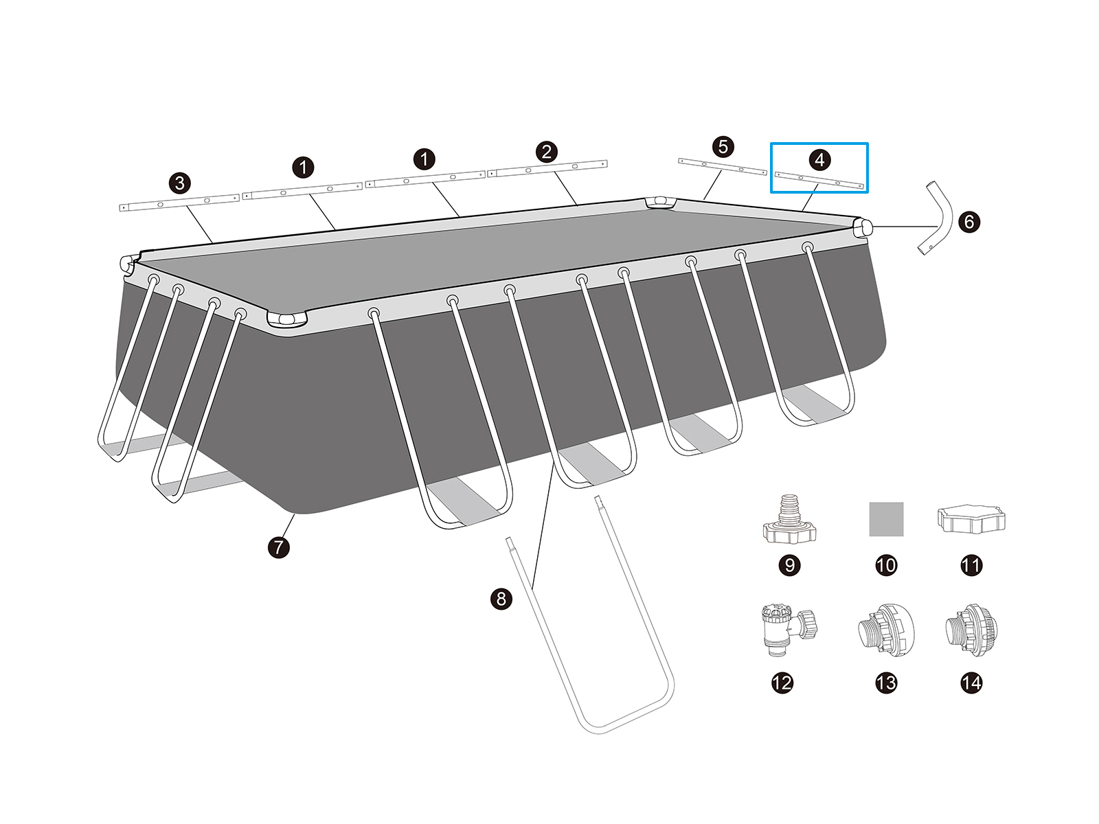 Bestway® Spare Part  Top rail D (galvanised) for Bestway® APX 365™ pools (561KA / 561KJ), angular
