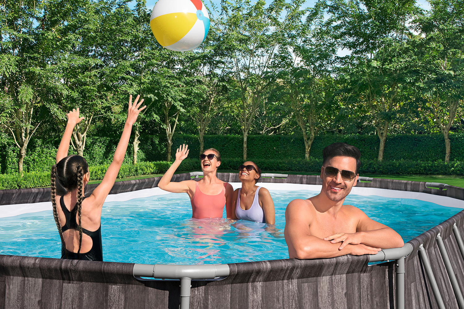 Steel Pro MAX™ Frame Pool Komplett-Set mit Filterpumpe 610 x 366 x 122 cm , Holz-Optik (Mooreiche), oval