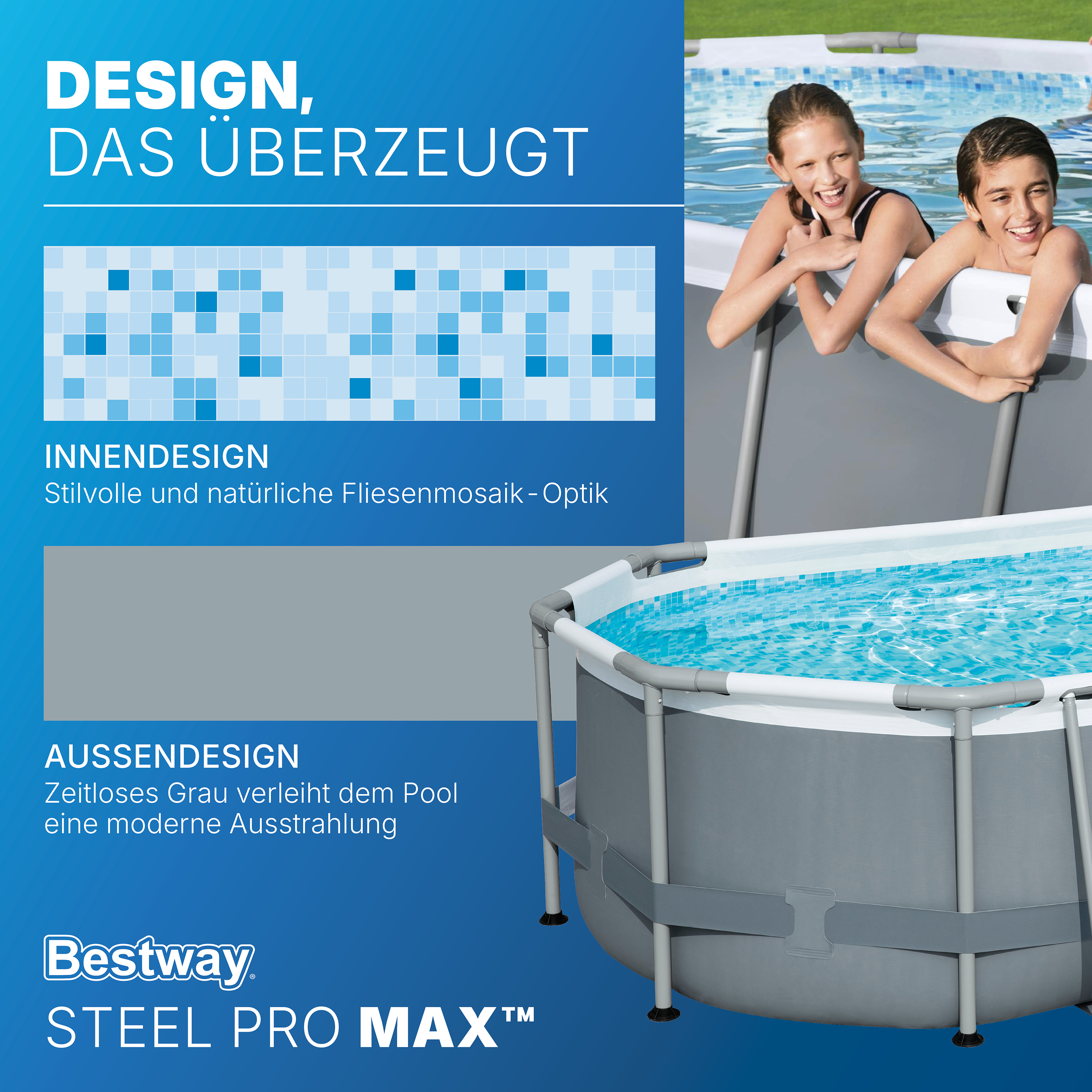 Steel Pro MAX™ Solo Pool ohne Zubehör 305 x 200 x 84 cm, grau, oval