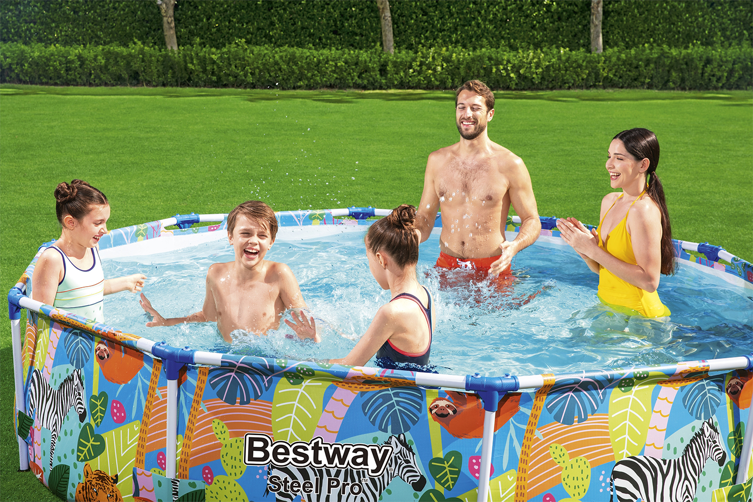 Steel Pro™ Frame Pool ohne Pumpe Ø 305 x 66 cm, buntes Zebra-Design, rund