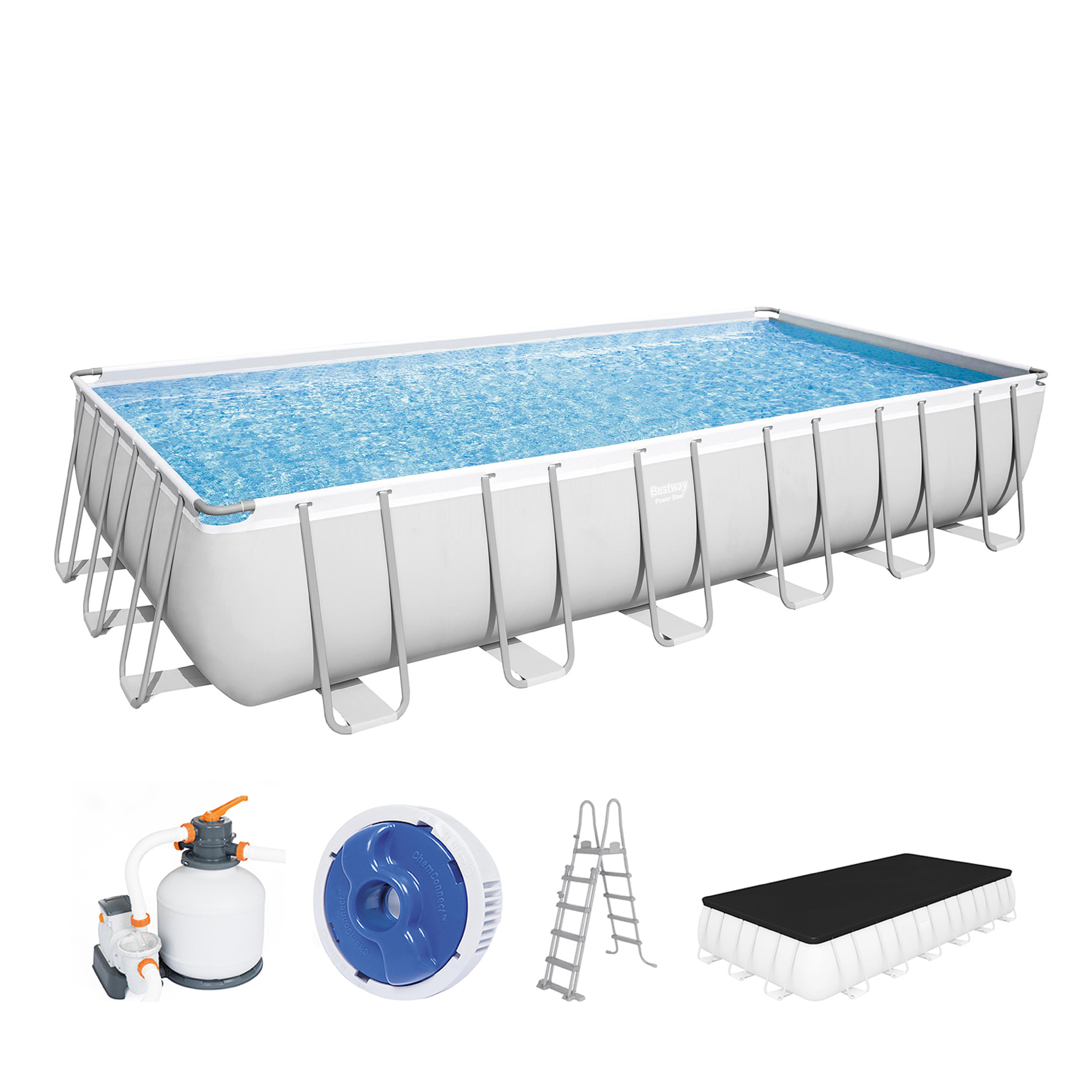 Power Steel™ Frame Pool Komplett-Set mit Sandfilteranlage 732 x 366 x 132 cm, lichtgrau, eckig