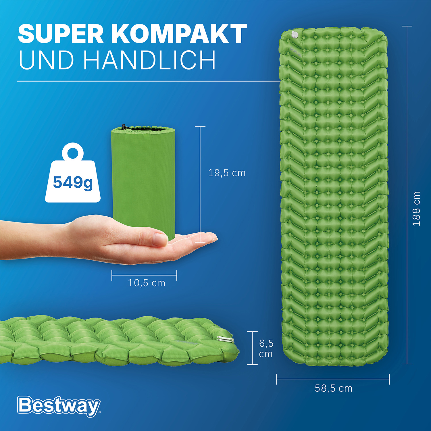 Aufblasbare Single TPU Isomatte WanderLite™ 188 x 58,5 x 6,5 cm