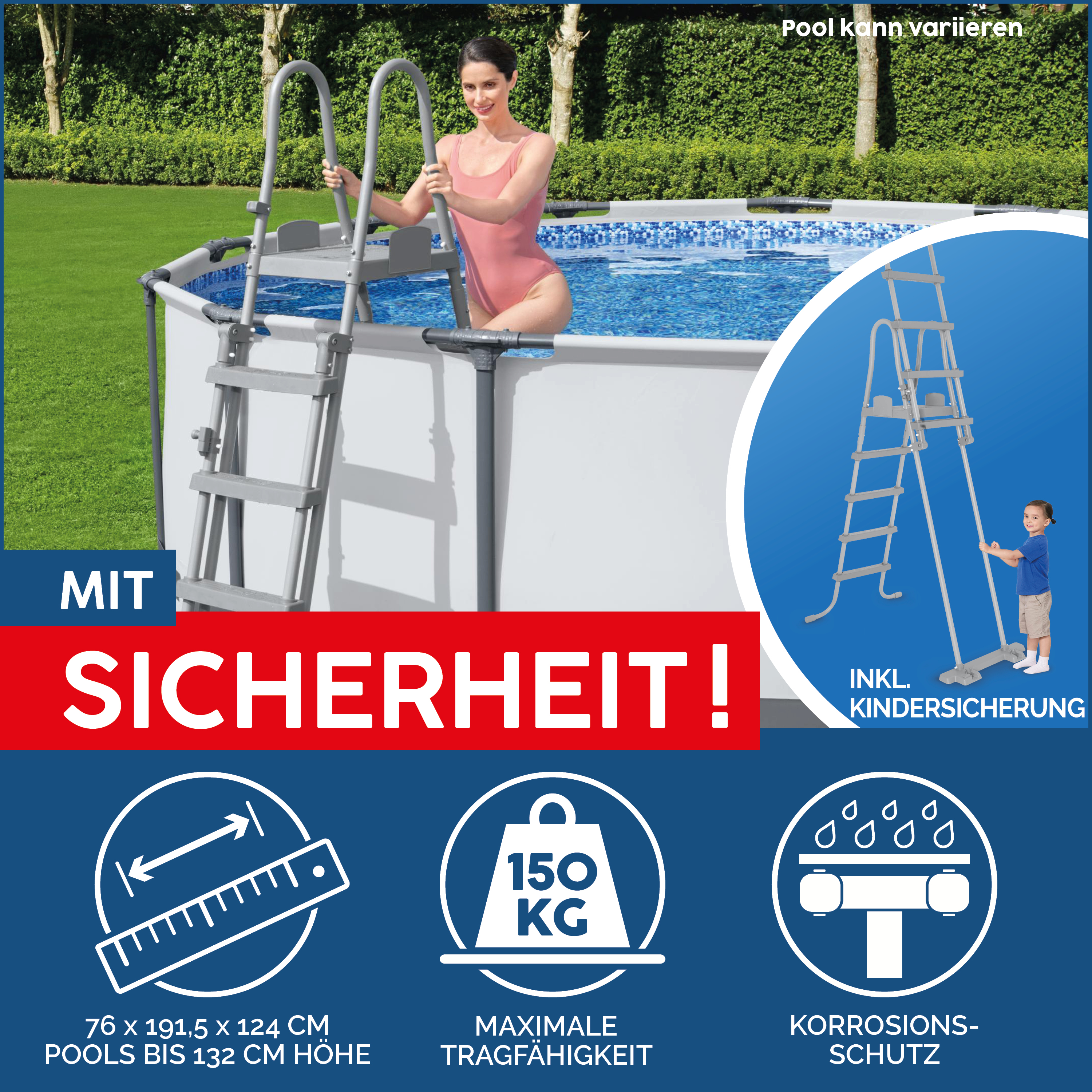 Power Steel™ Frame Pool Komplett-Set mit Sandfilteranlage 640 x 274 x 132 cm, grau, eckig