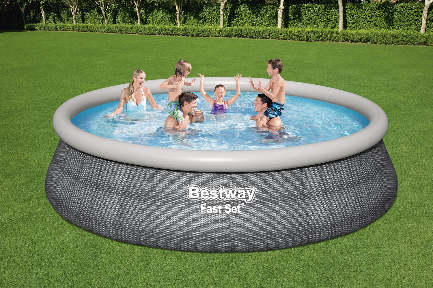 Fast Set™ Aufstellpool-Set mit Filterpumpe Ø 457 x 107 cm, Rattan-Optik (Schiefergrau), rund Fast Set™ Aufstellpool-Set mit Filterpumpe Ø 457 x 107 cm, Rattan-Optik (Schiefergrau), rund
