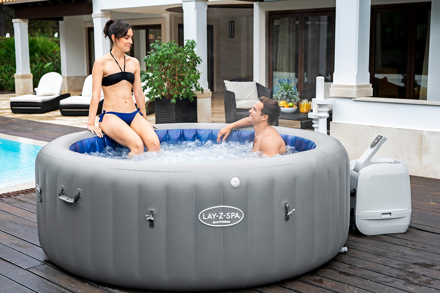 LAY-Z-SPA® Energiespar-Whirlpool Santorini HydroJet Pro™ mit App-Steuerung, für 7 Personen Ø 216 x 80 cm, Graphit LAY-Z-SPA® Energiespar-Whirlpool Santorini HydroJet Pro™ mit App-Steuerung, für 7 Personen Ø 216 x 80 cm, Graphit