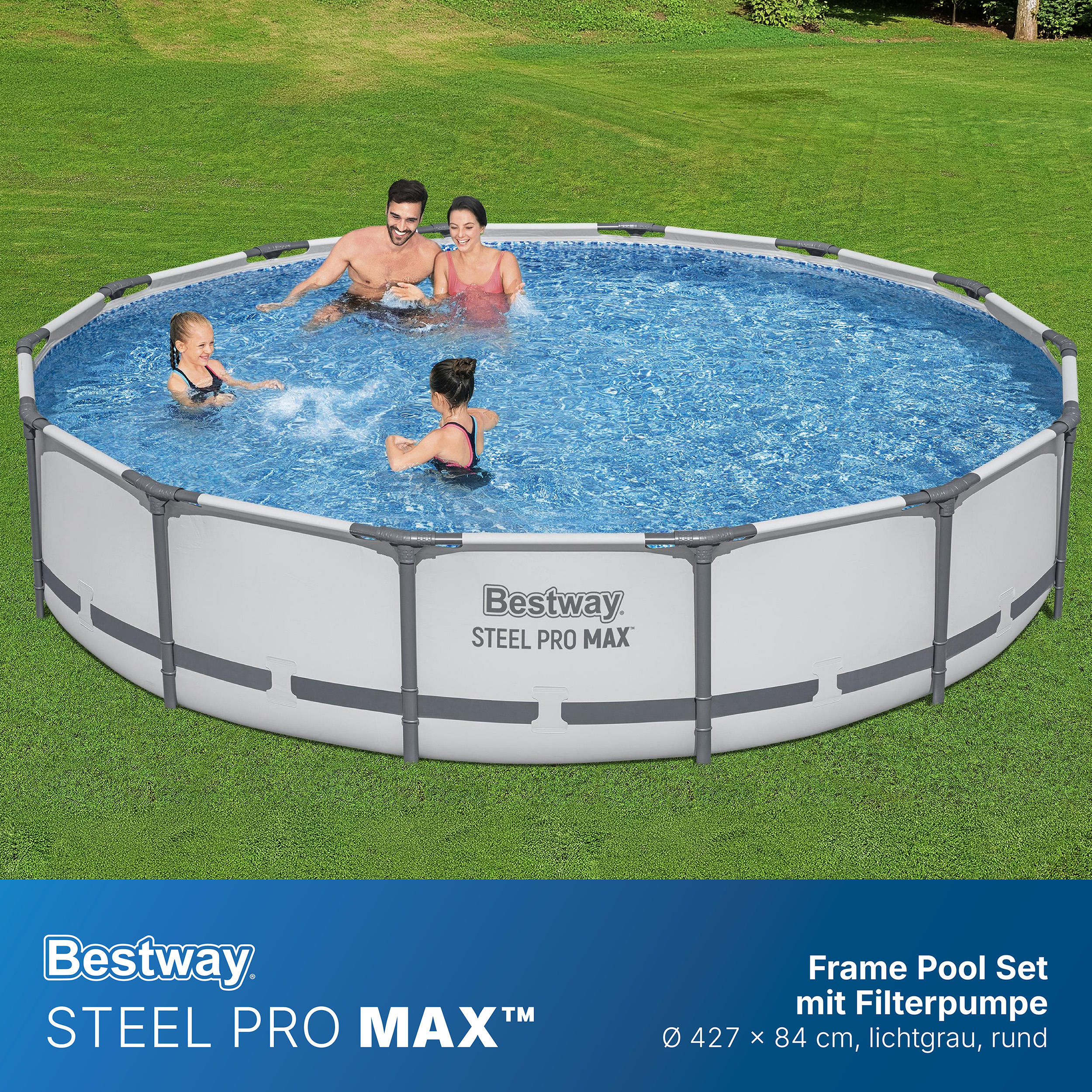 Steel Pro MAX™ Frame Pool Set mit Filterpumpe Ø 427 x 84 cm, lichtgrau, rund
