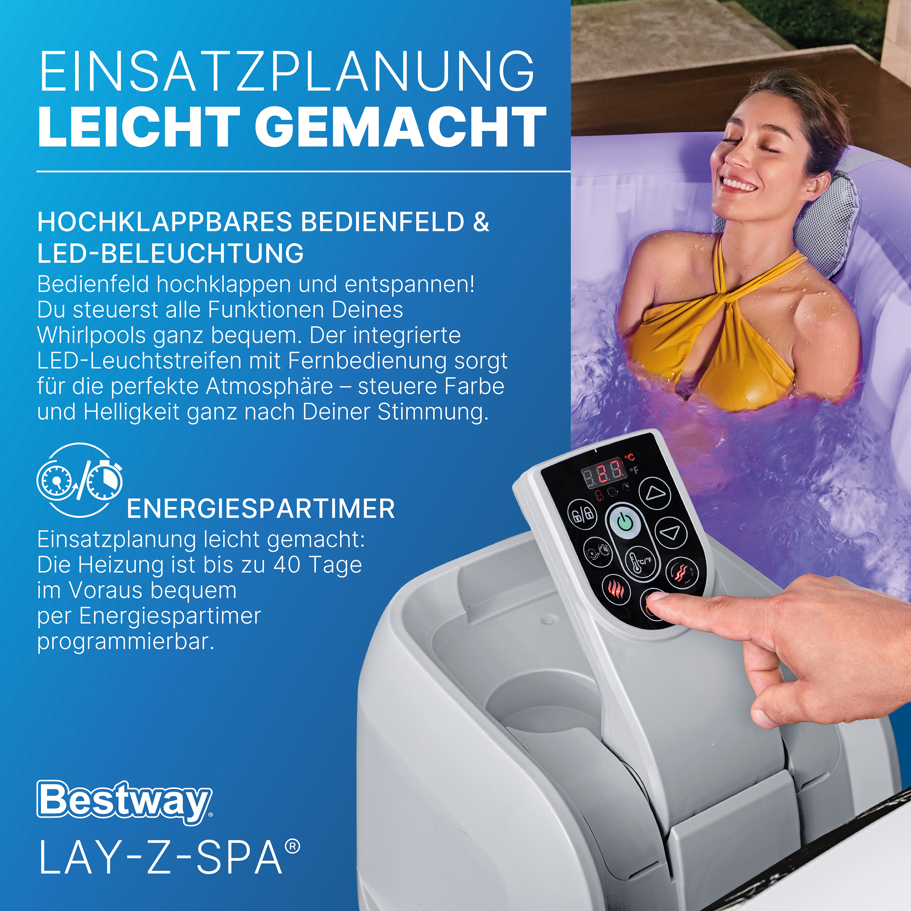 LAY-Z-SPA® LED Whirlpool Hollywood AirJet™ für 6 Personen 180 x 180 x 66 cm, Marmor-Optik (Marquinia)