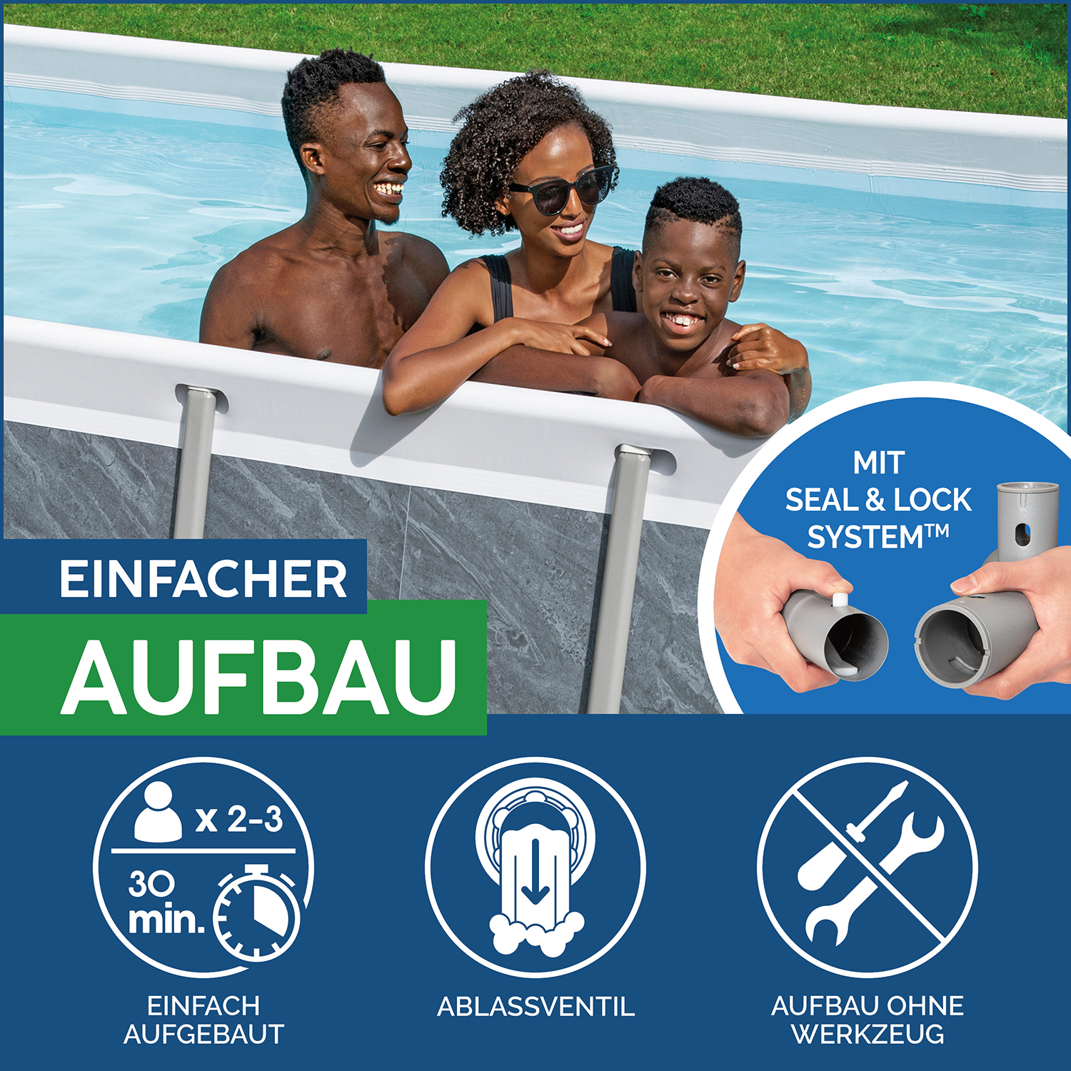 Power Steel™ Solo Pool ohne Zubehör 488 x 244 x 122 cm, Marmor-Optik (Schiefergrau), eckig