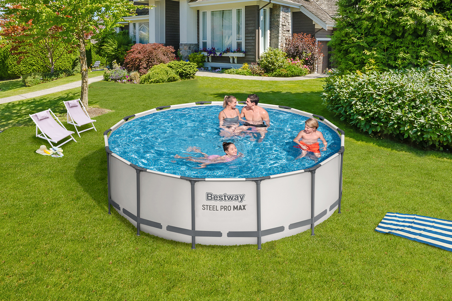 Steel Pro MAX™ Frame Pool Komplett Set mit Filterpumpe Ø 427 x 122 cm, lichtgrau, rund