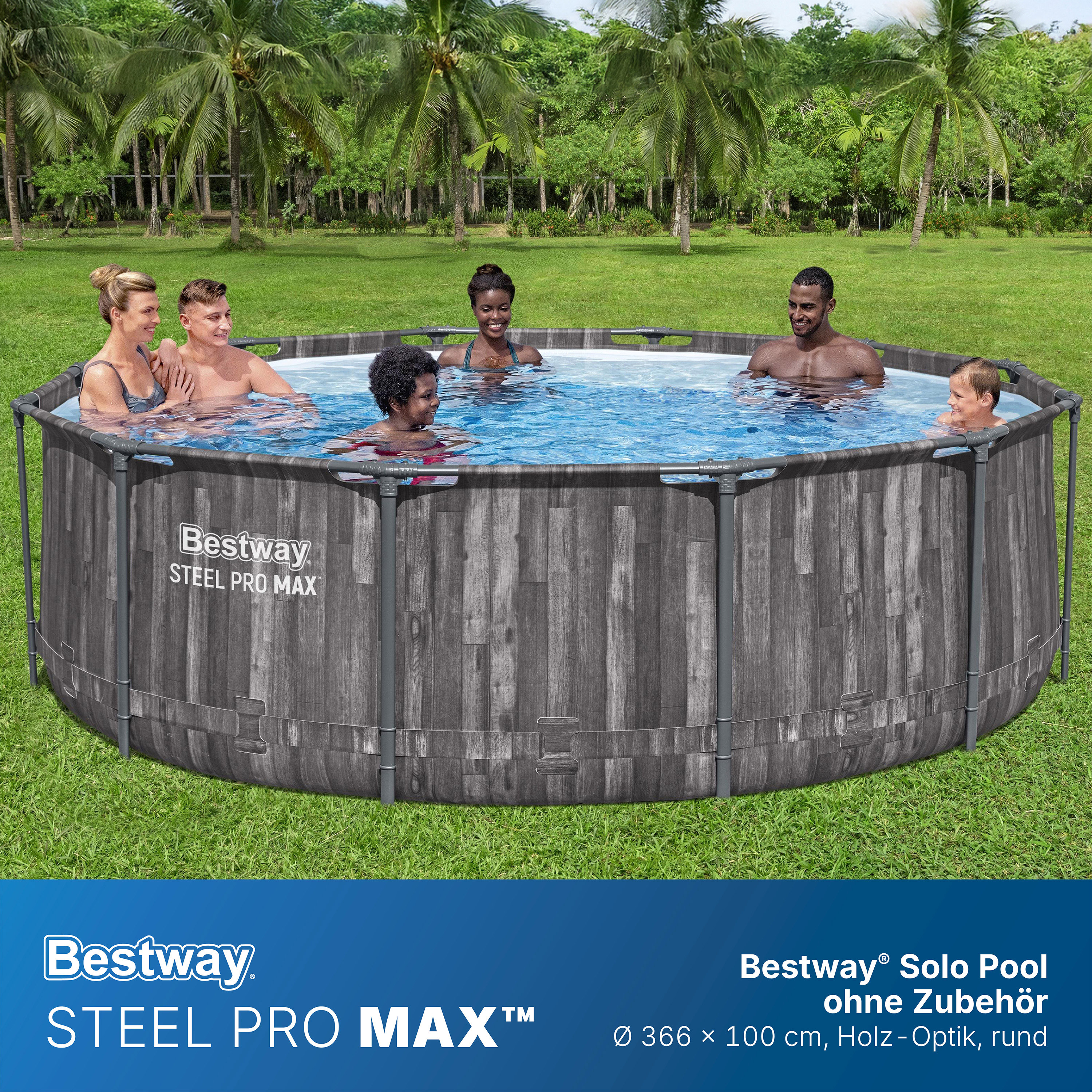Steel Pro MAX™ Solo Pool ohne Zubehör Ø 366 x 100 cm, Holz-Optik (Mooreiche), rund