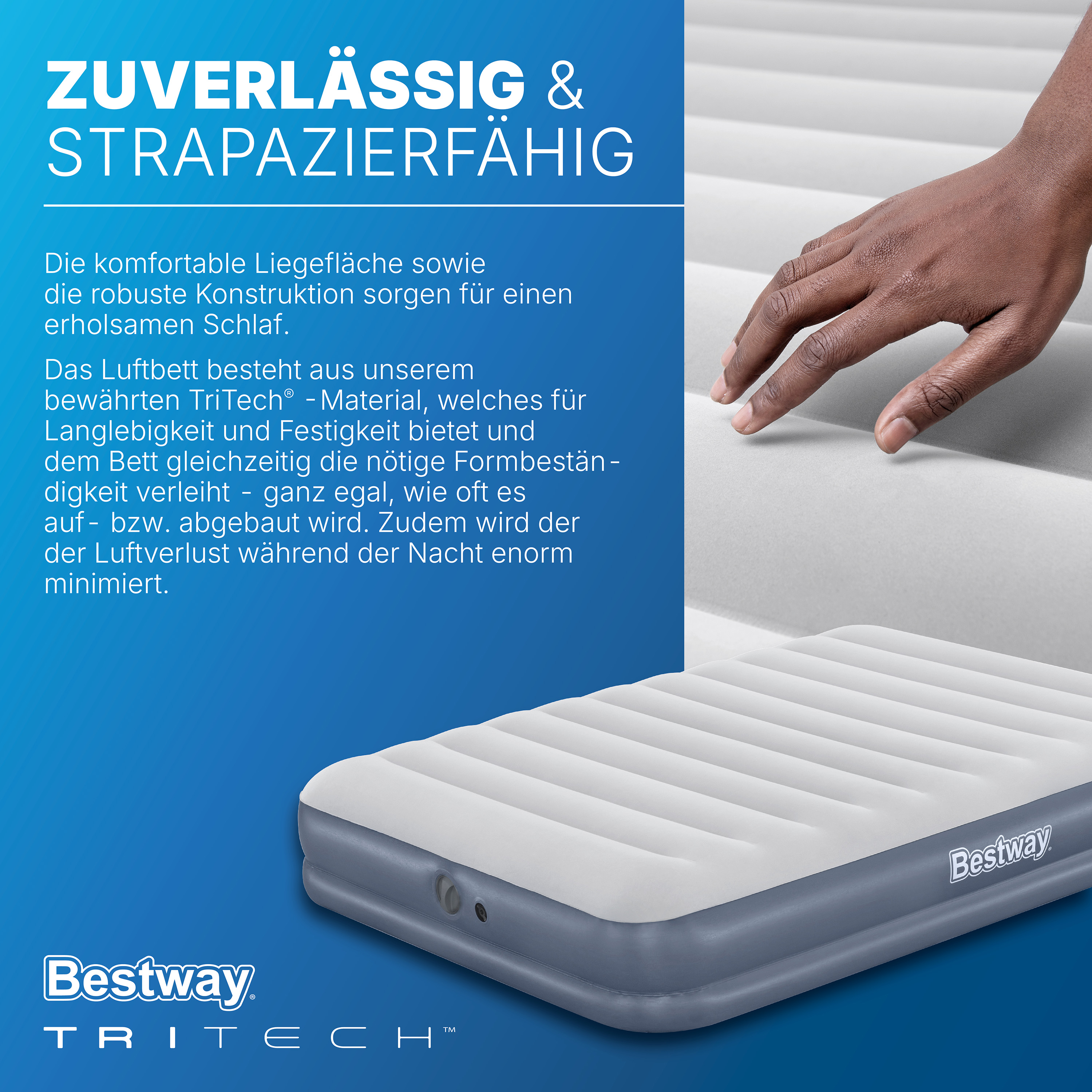 TriTech® Doppelluftbett mit mobiler, akkubetriebener Elektropumpe 203 x 152 x 36 cm