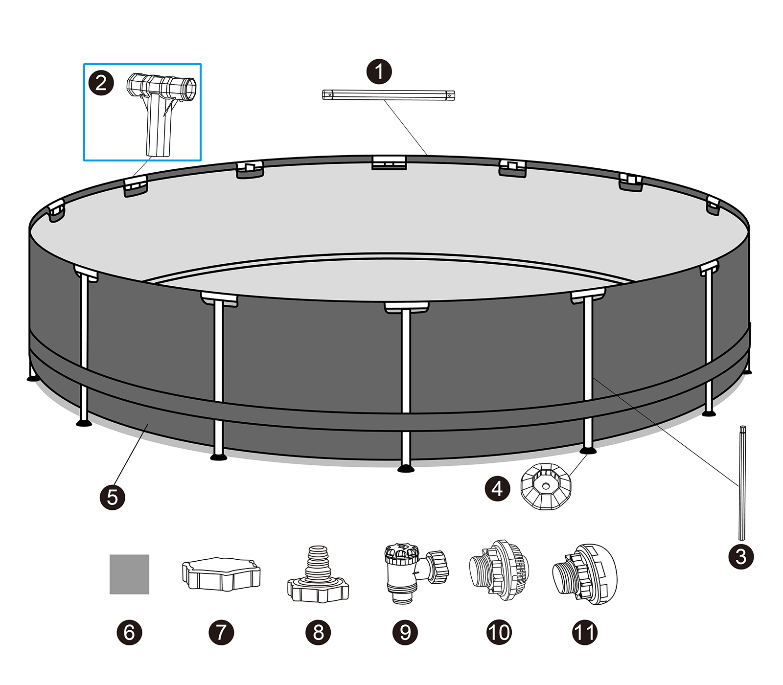 Bestway® Spare Part  T-connector (grey/ClickConnect System™)  for various Bestway® APX 365™ pools, round