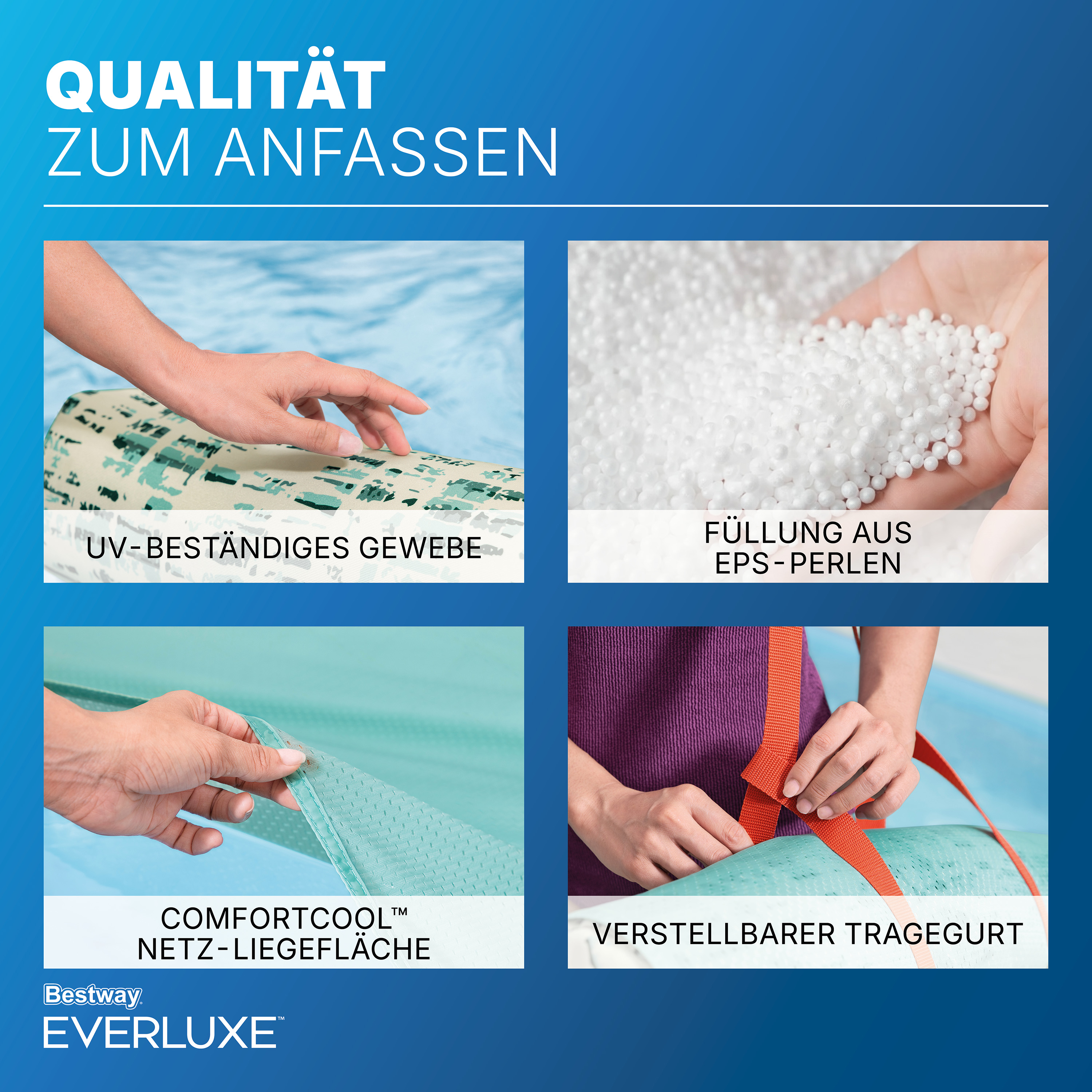 Everluxe™ Pool-Hängematte mit Textiloberfläche und EPS-Perlen-Füllung 122 x 65 x 15 cm