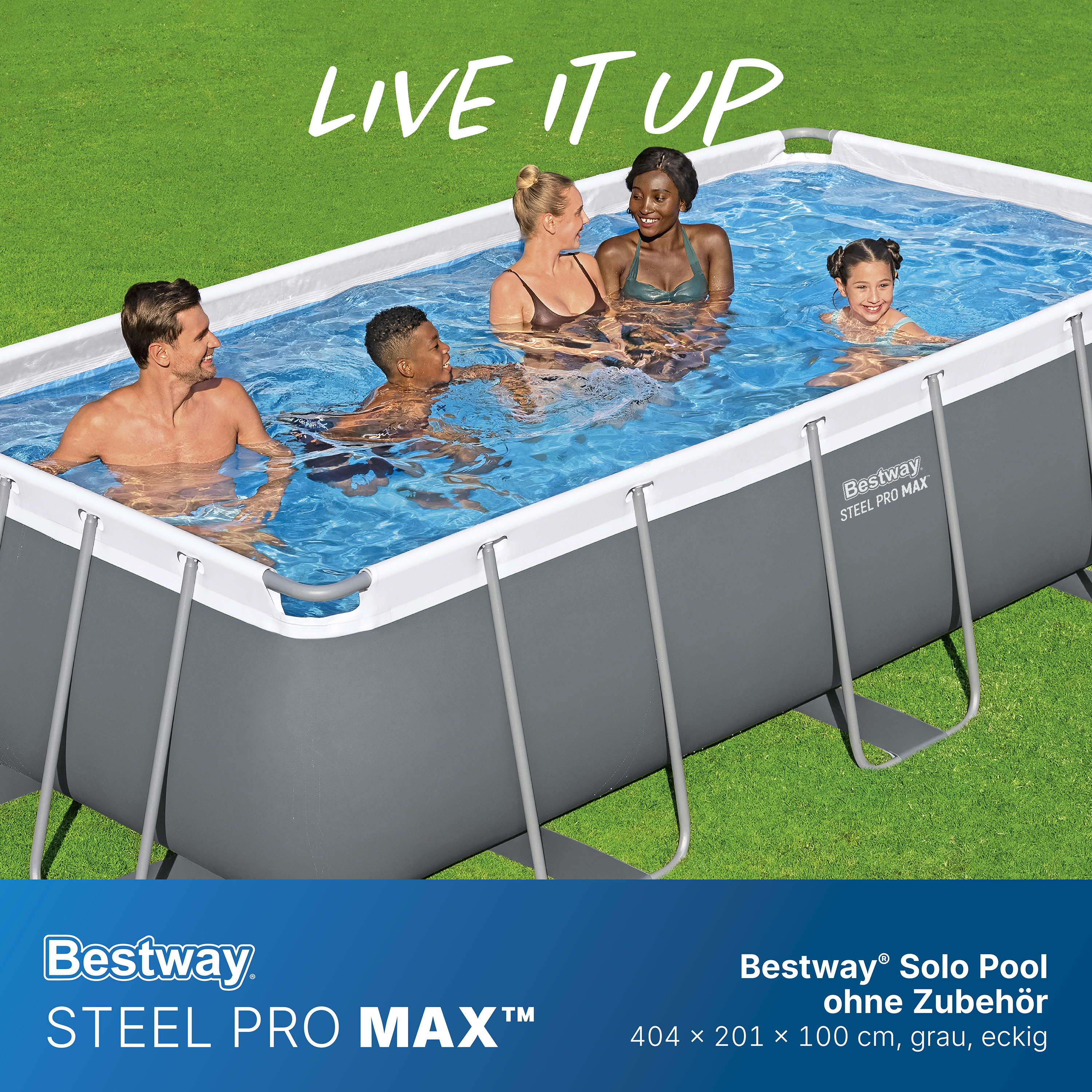 Steel Pro MAX™ Solo Pool ohne Zubehör 404 x 201 x 100 cm, grau, eckig Steel Pro MAX™ Solo Pool ohne Zubehör 404 x 201 x 100 cm, grau, eckig