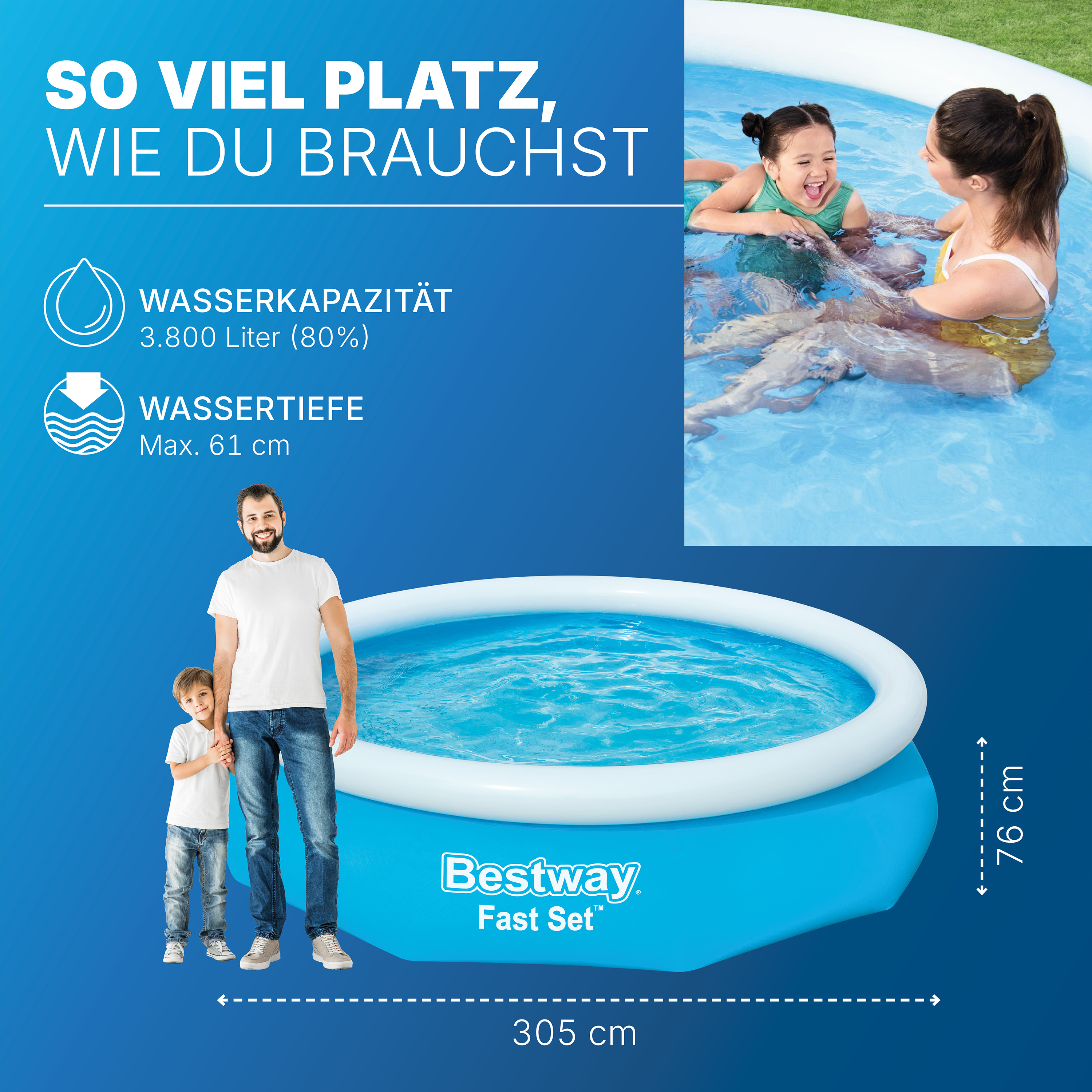Fast Set™ Aufstellpool-Set mit Filterpumpe Ø 305 x 76 cm, blau, rund