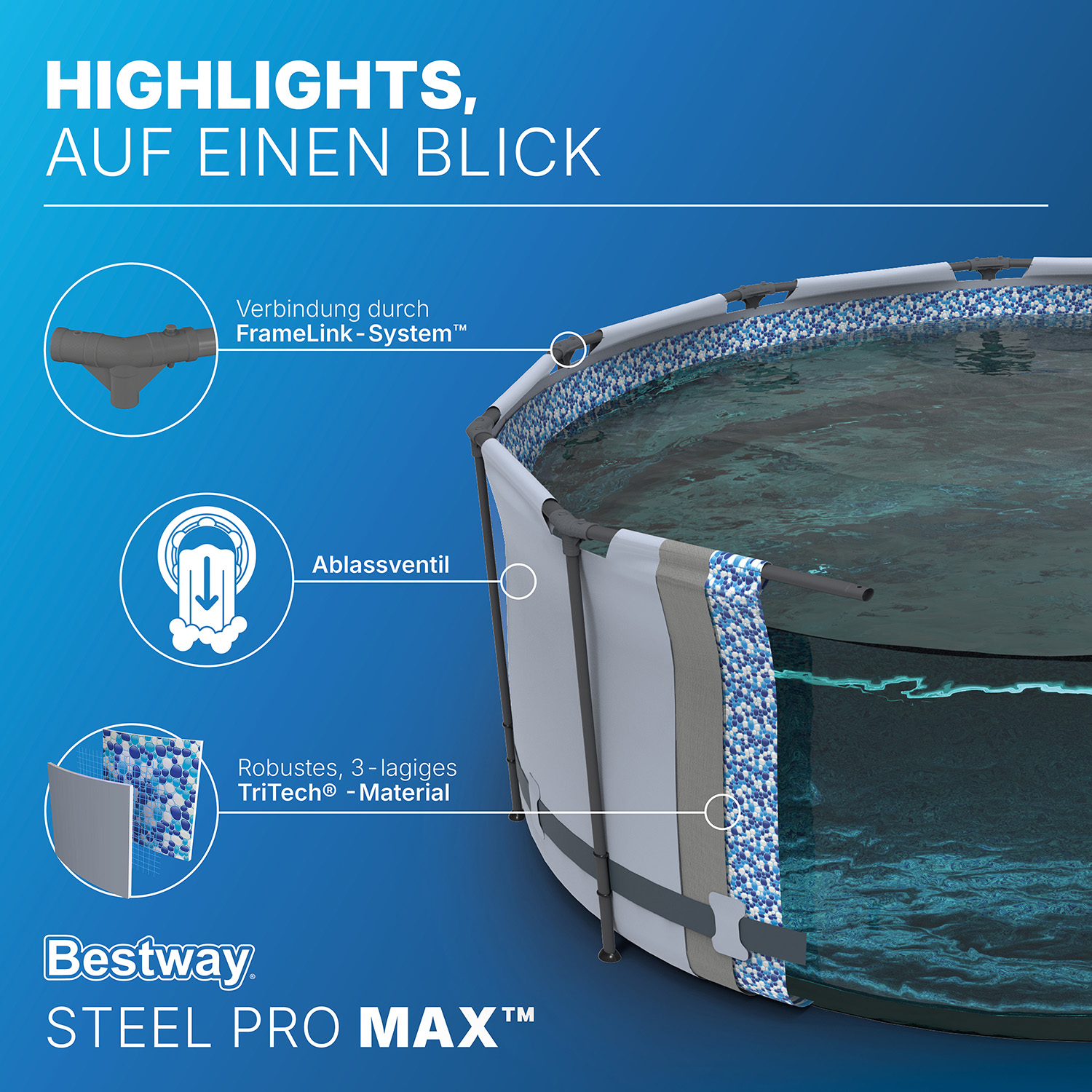 Steel Pro MAX™ Solo Pool ohne Zubehör Ø 366 x 100 cm, lichtgrau, rund