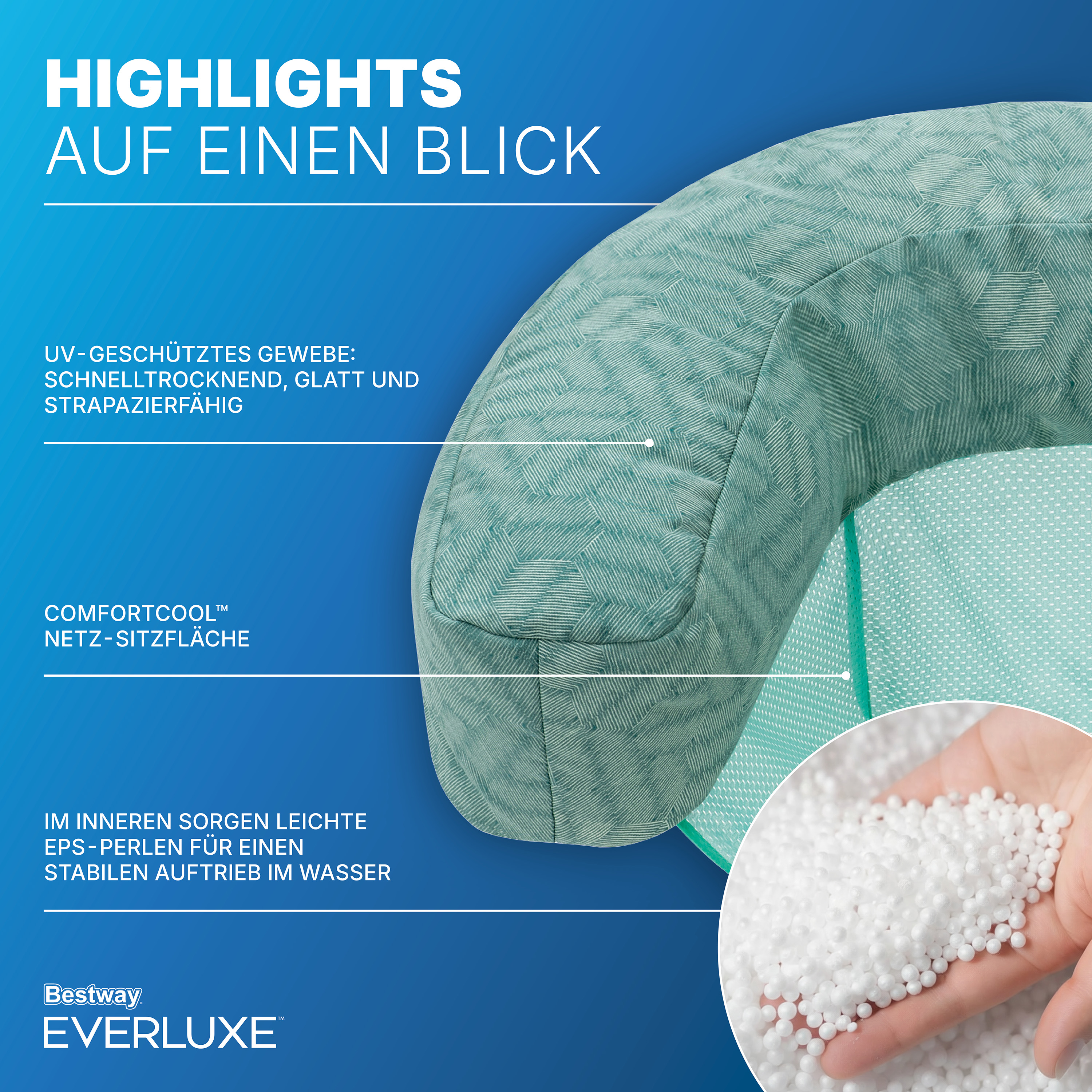 Everluxe™ Poolsitz mit Textiloberfläche und EPS-Perlen-Füllung 92 x 66 x 20 cm