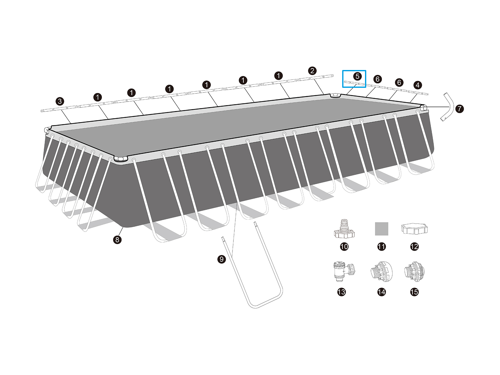 Bestway® Spare Part  Top rail E (galvanised) for Bestway® APX 365™ pools (561KA / 561KJ), angular Bestway® Spare Part  Top rail E (galvanised) for Bestway® APX 365™ pools (561KA / 561KJ), angular