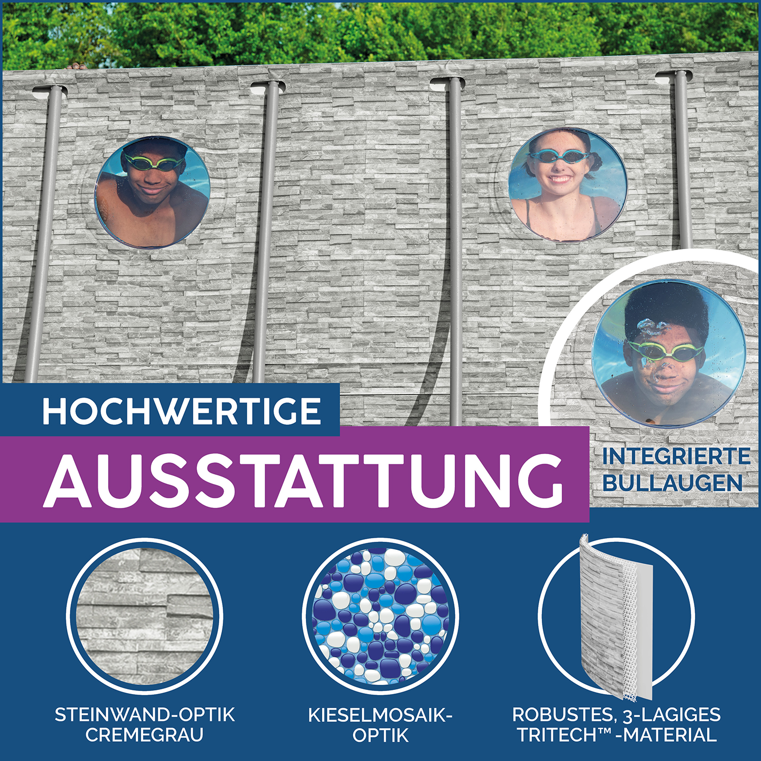 Power Steel™ Swim Vista Series™ Solo Pool ohne Zubehör 549 x 274 x 122 cm, Steinwand-Optik (Cremegrau), oval Power Steel™ Swim Vista Series™ Solo Pool ohne Zubehör 549 x 274 x 122 cm, Steinwand-Optik (Cremegrau), oval