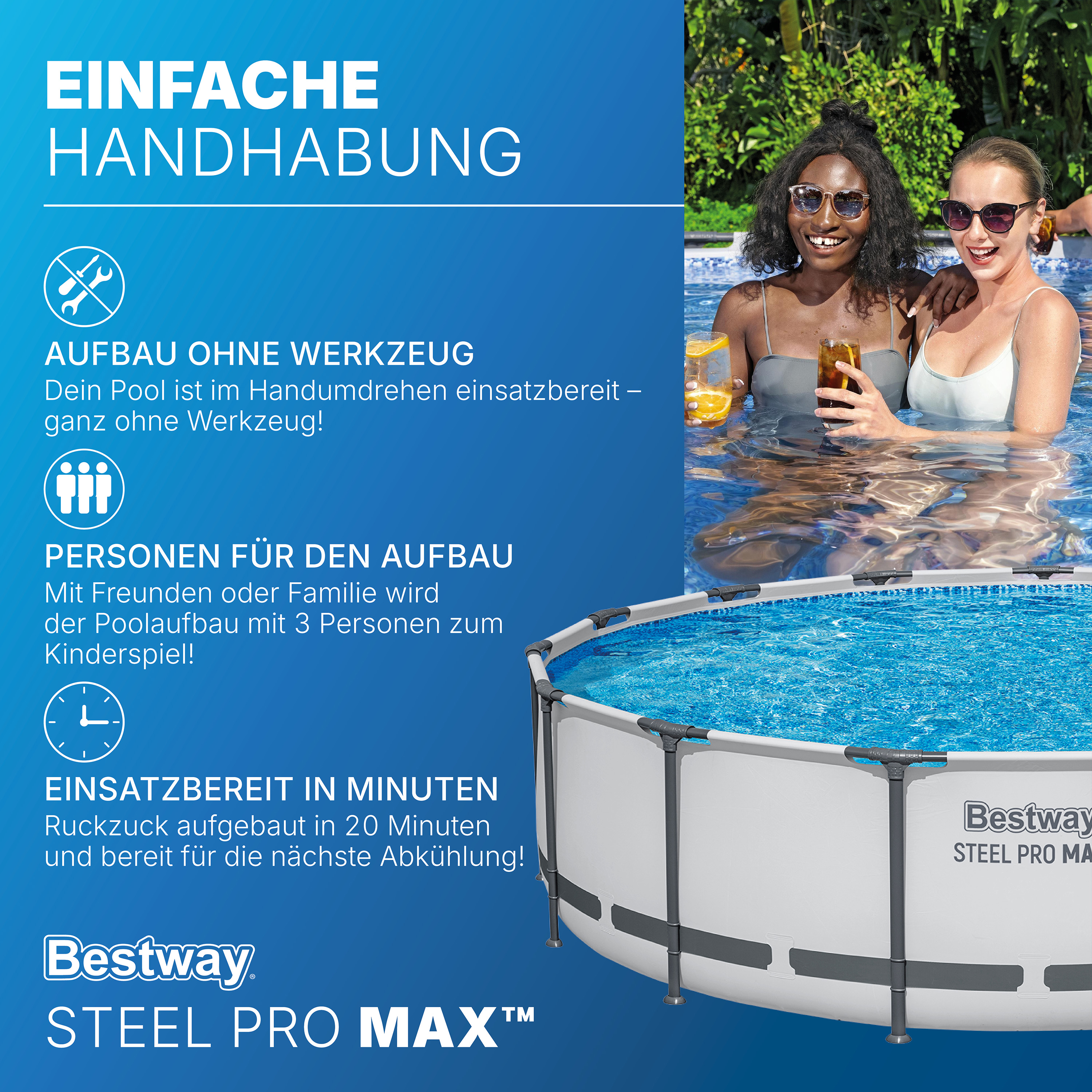 Steel Pro MAX™ Frame Pool Komplett Set mit Filterpumpe Ø 457 x 107 cm, lichtgrau, rund