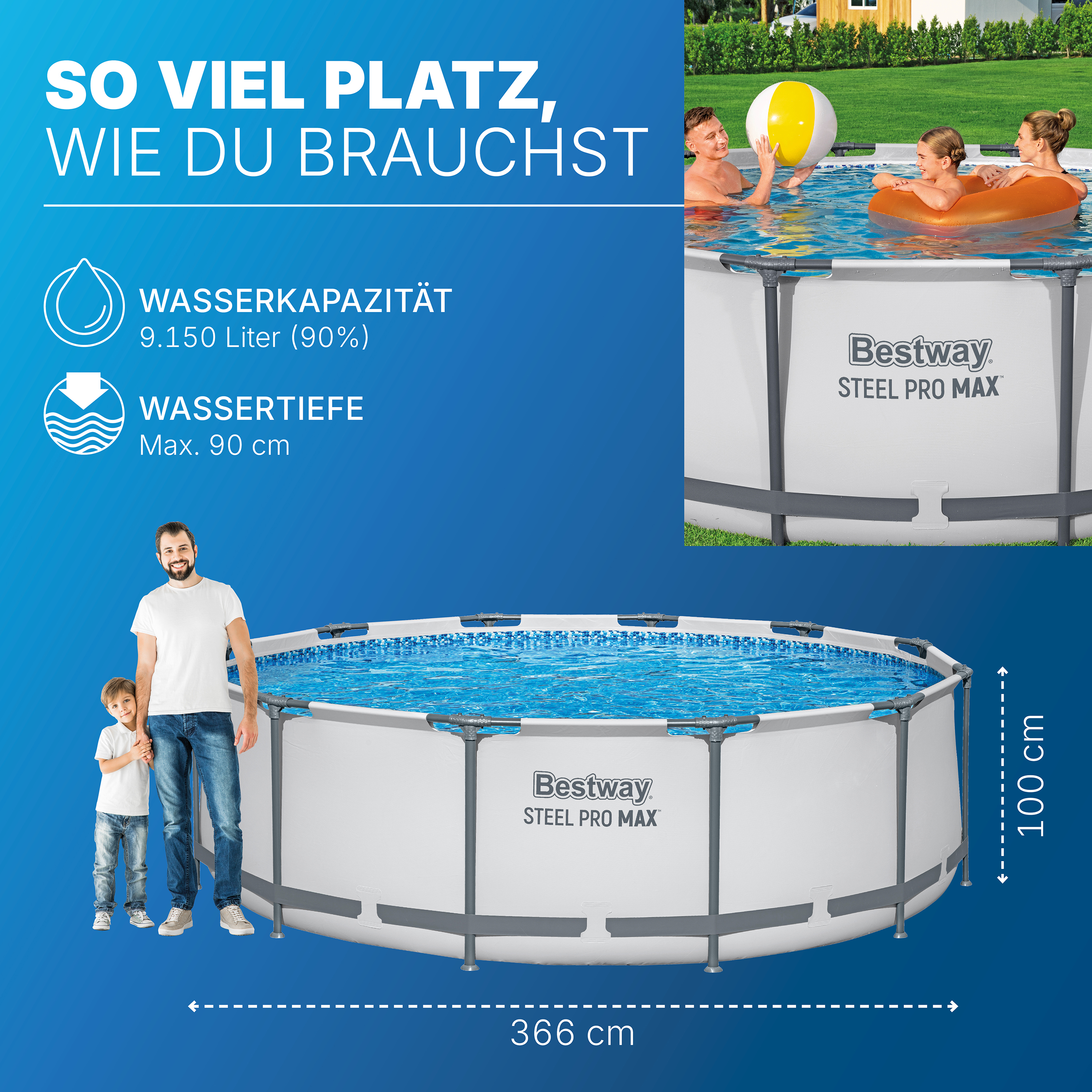 Steel Pro MAX™ Solo Pool ohne Zubehör Ø 366 x 100 cm, lichtgrau, rund